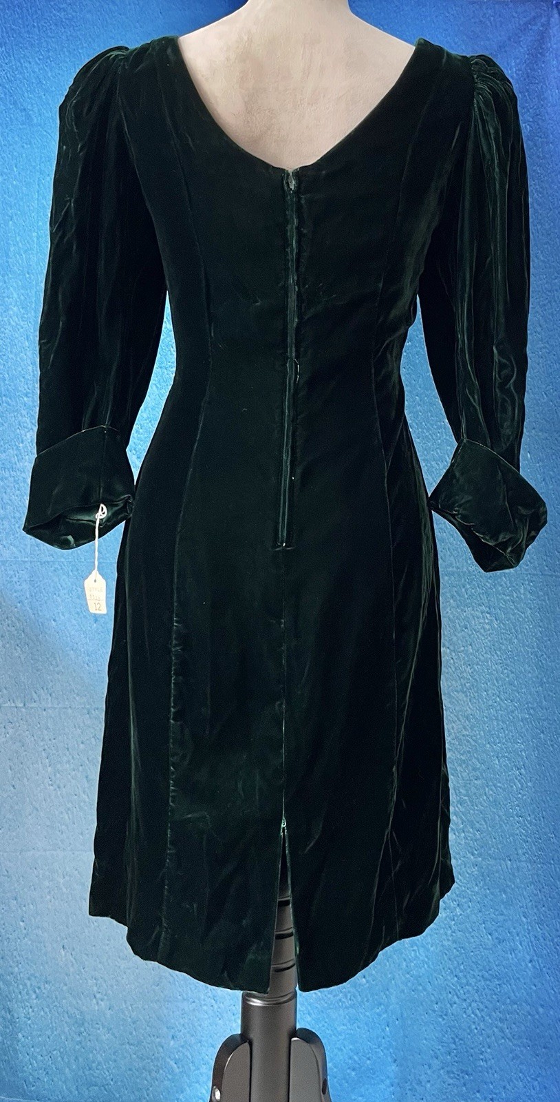 EXPO NITE NWT Vintage 80s Women’s Green Velvet Dress Puff Sleeve Lined Size 12