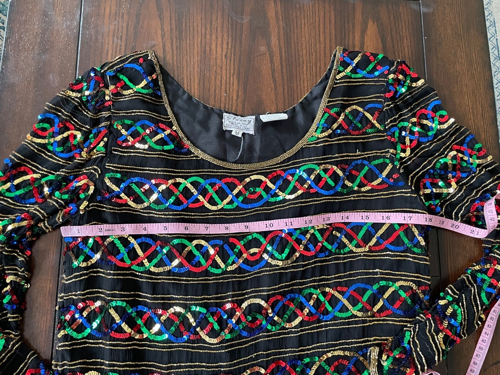 Vintage Stenay Silk Rainbow Sequin Shirt Scoop Neck Blouse Top Showgirl Sparkle