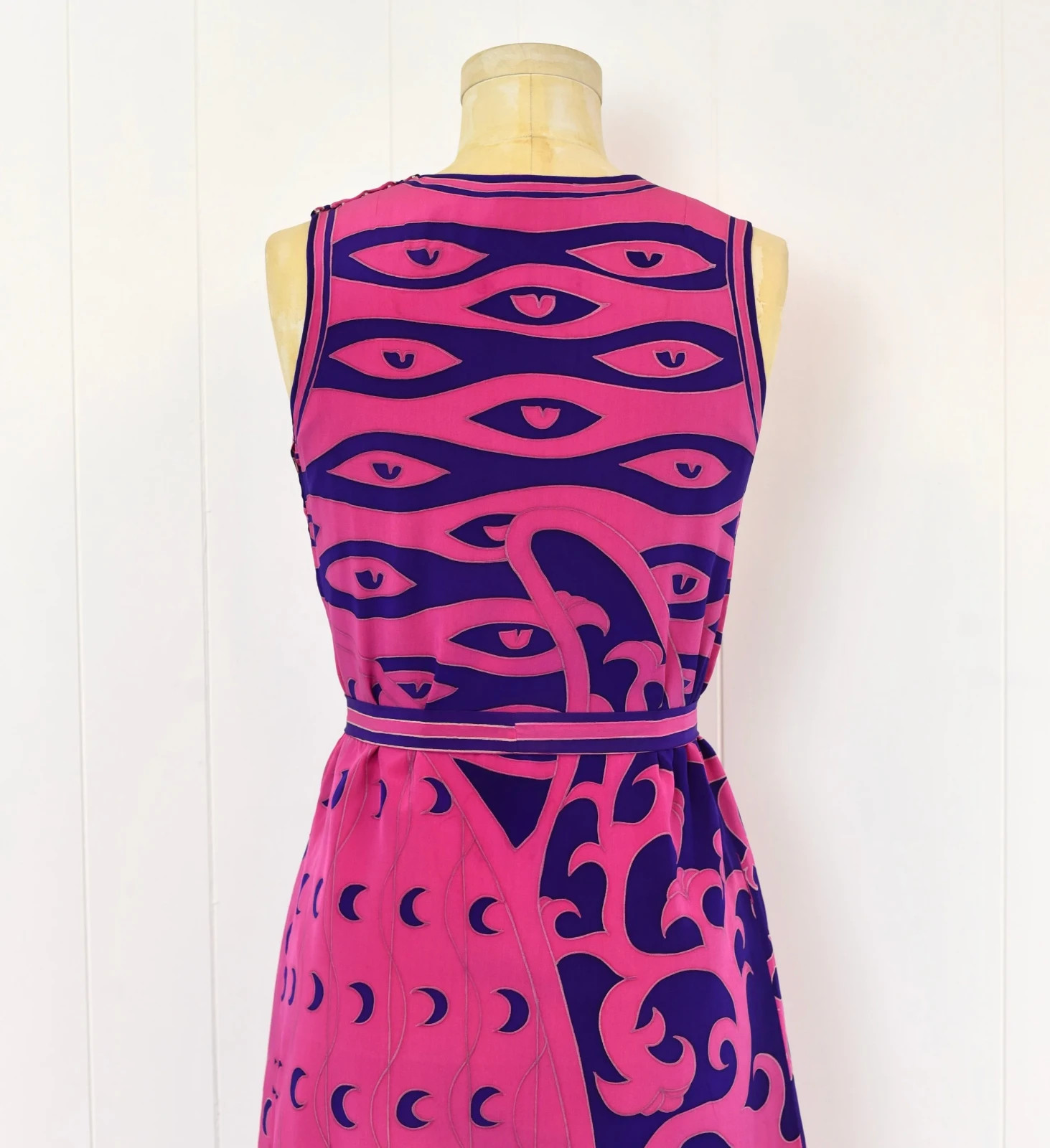 Vintage Chloé Pink Purple Silk Printed Dress with Belt