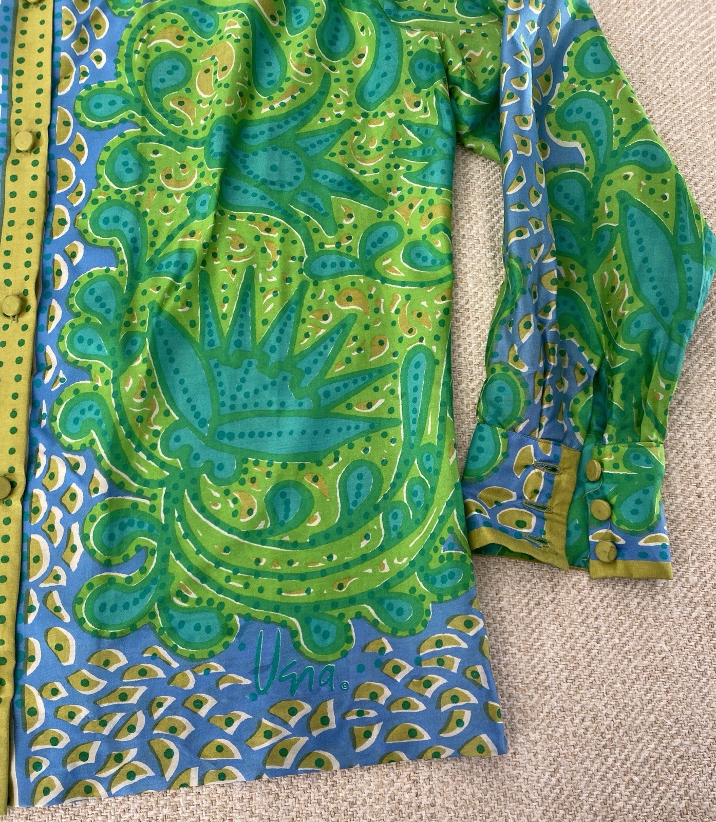 Vintage Vera Neumann Silk 1960’s Blouse Shirt Button Down Paisley