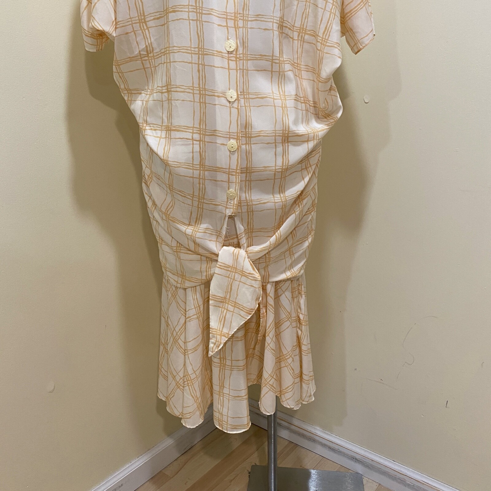 Vintage Warren Z Skirt Set Women’s 12 Beige Ivory Button Tie Back Midi Top Skirt