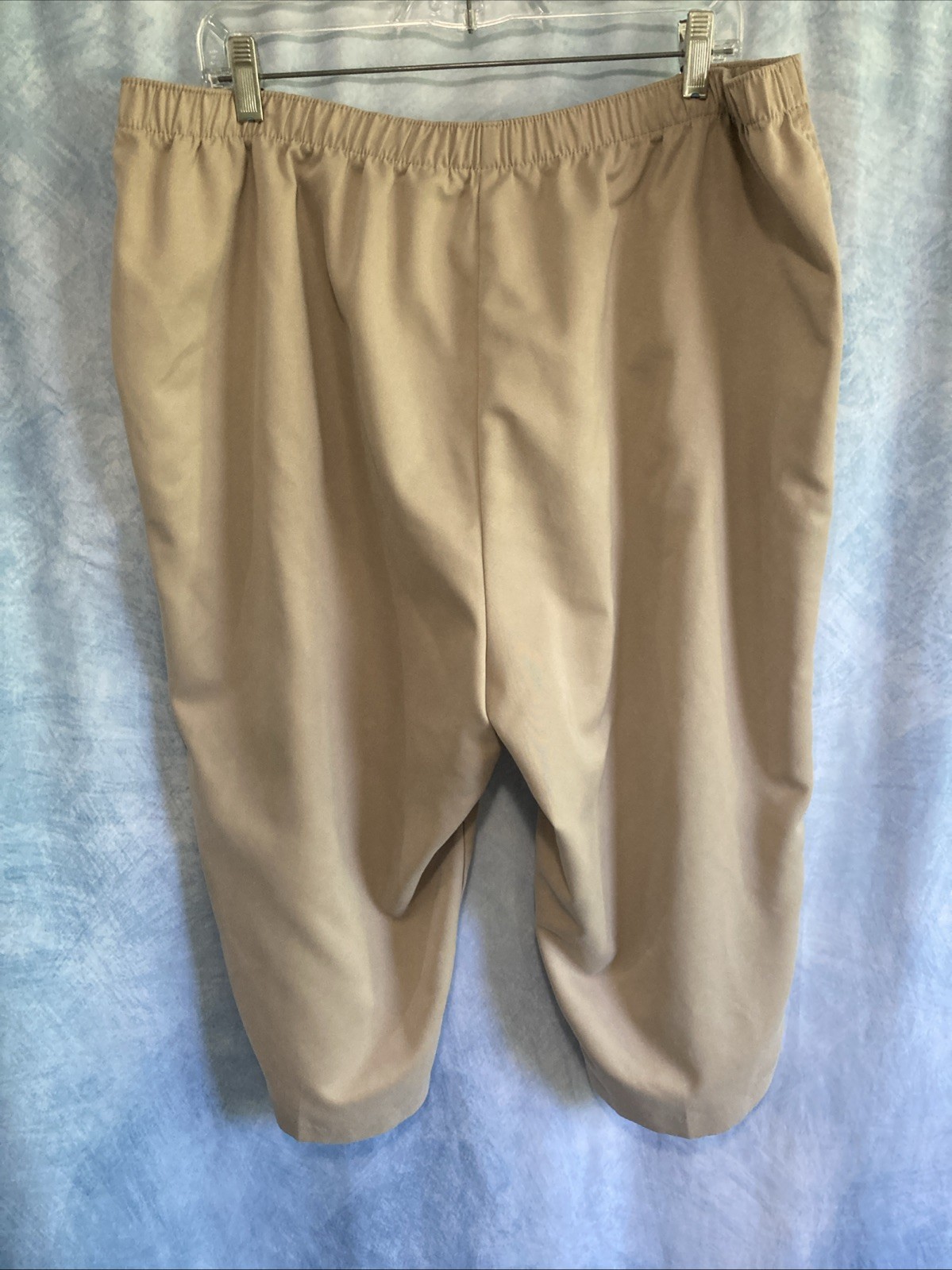 Alia Vtg 90s Y2K Women 20W Beige Capri Pants Grannycore Elastic Waist Plus Poly