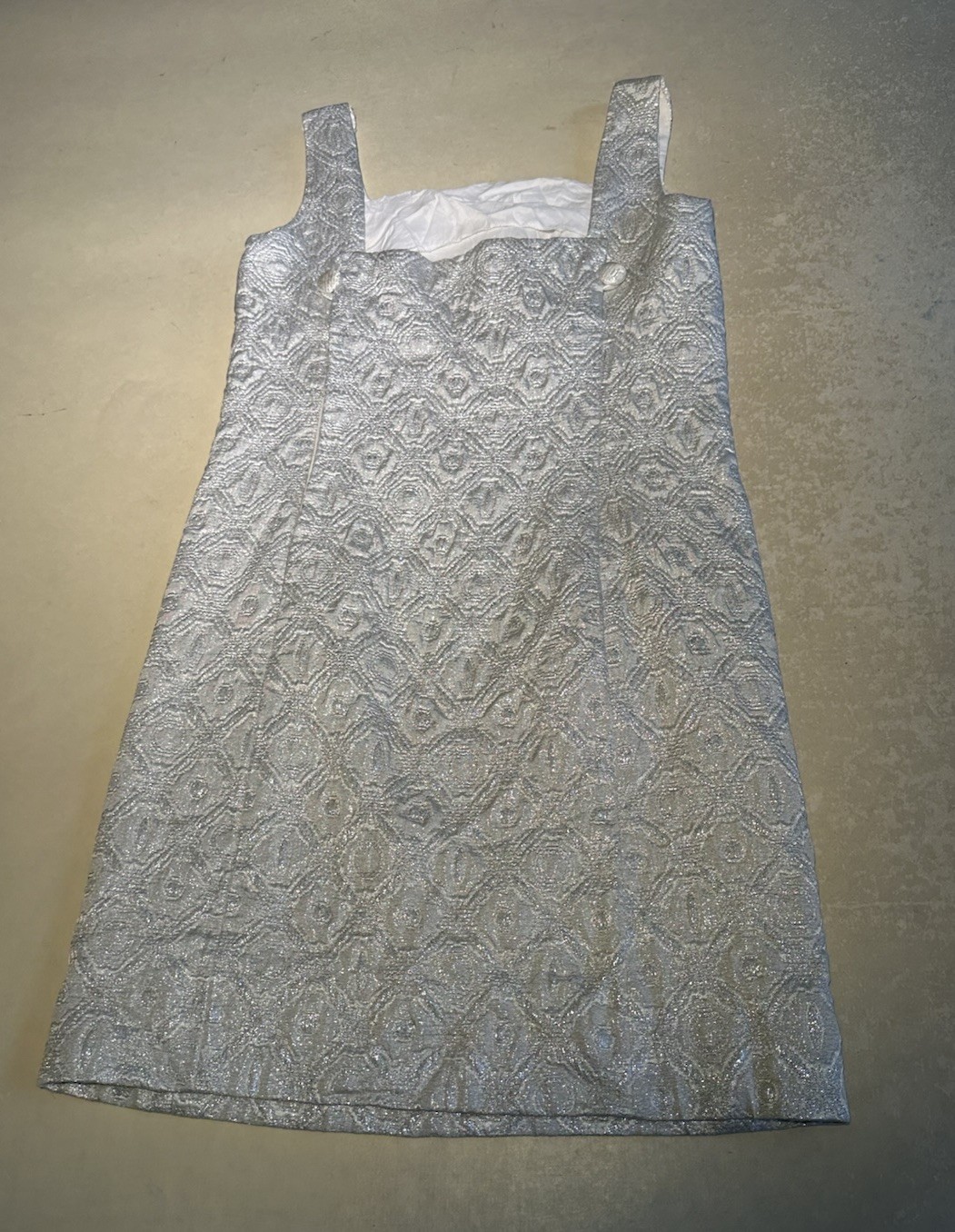 Vintage Mod 60s White Silver Metallic Sleeveless Dress Sz XS-S Pre-owned