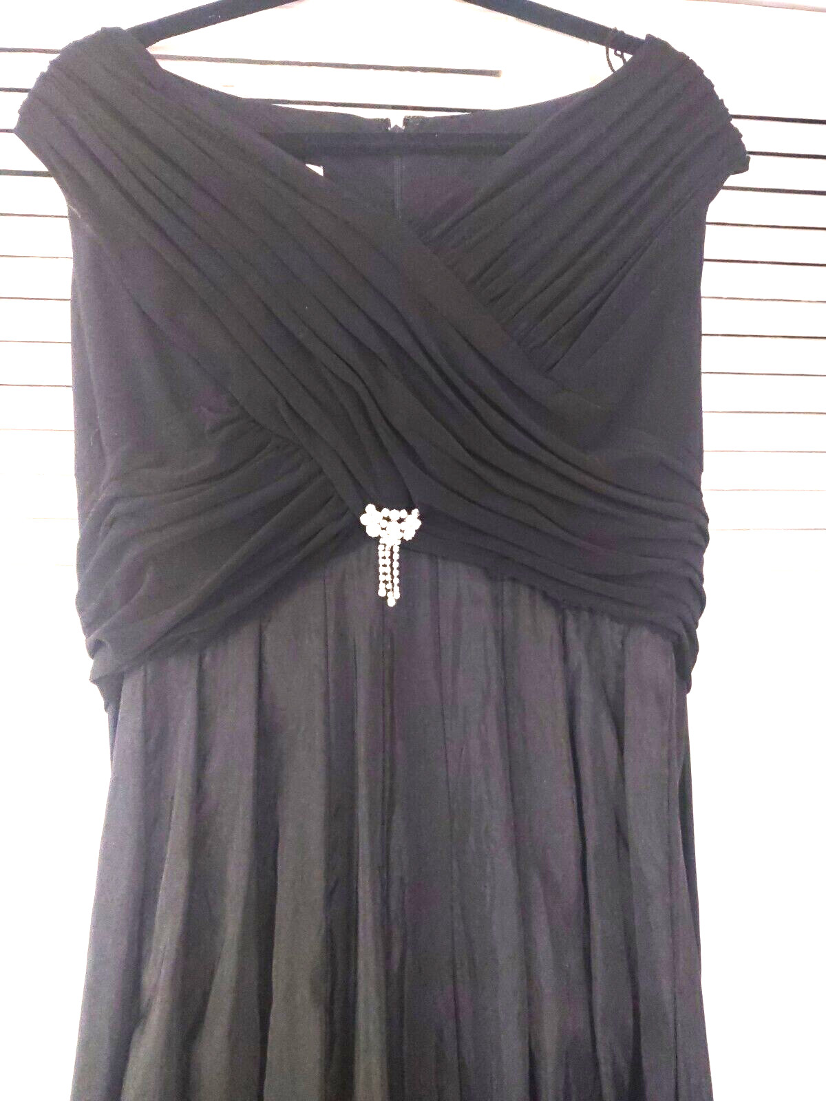 VTG Patra 14P Black Taffeta Skirt Jersey Top A-Line Long 55″ Dress Removable Pin