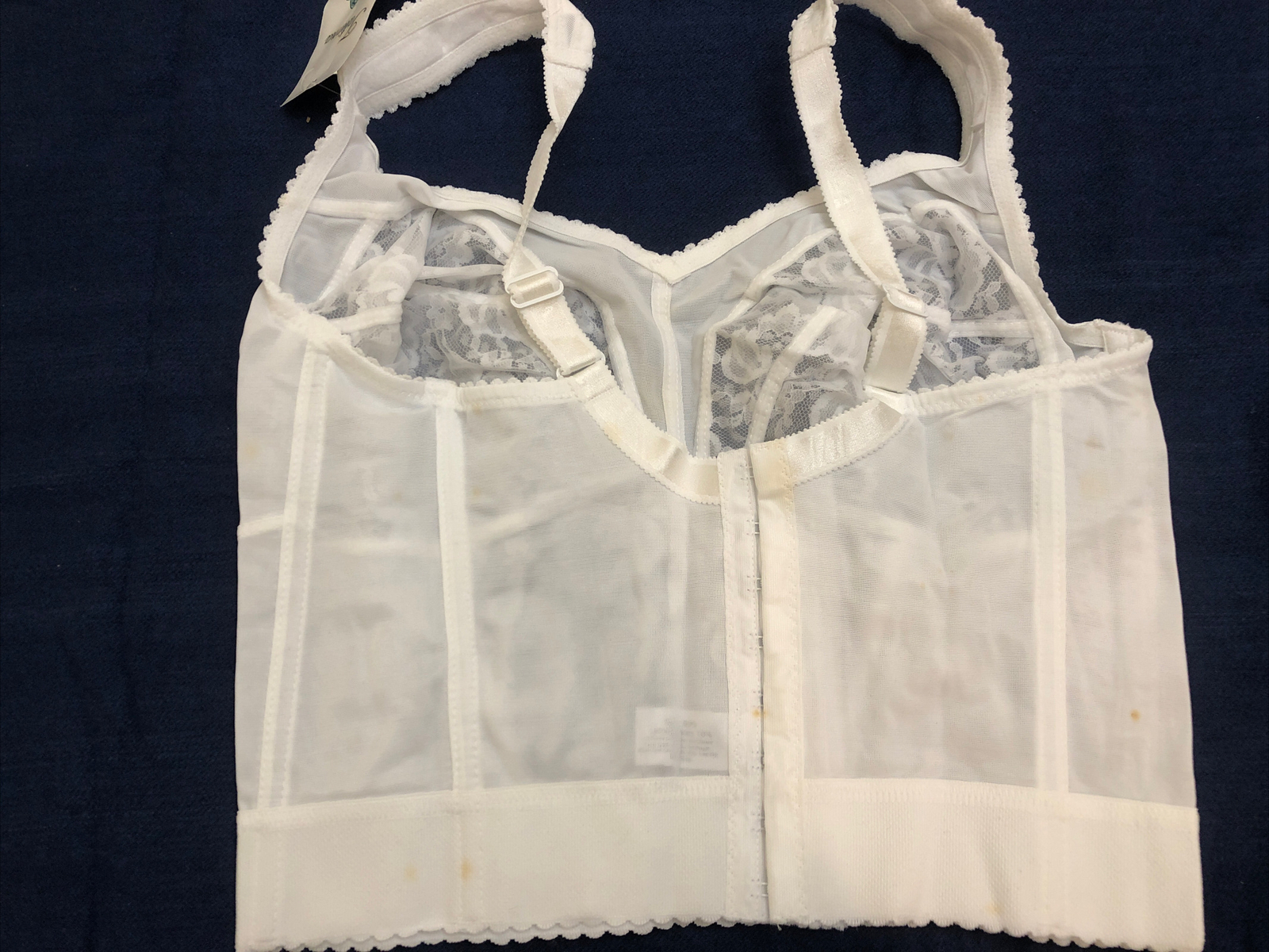 LONG LINE BRA VINTAGE LINGERIE 36 F STRETCH BRA Pin Up White New With Tags