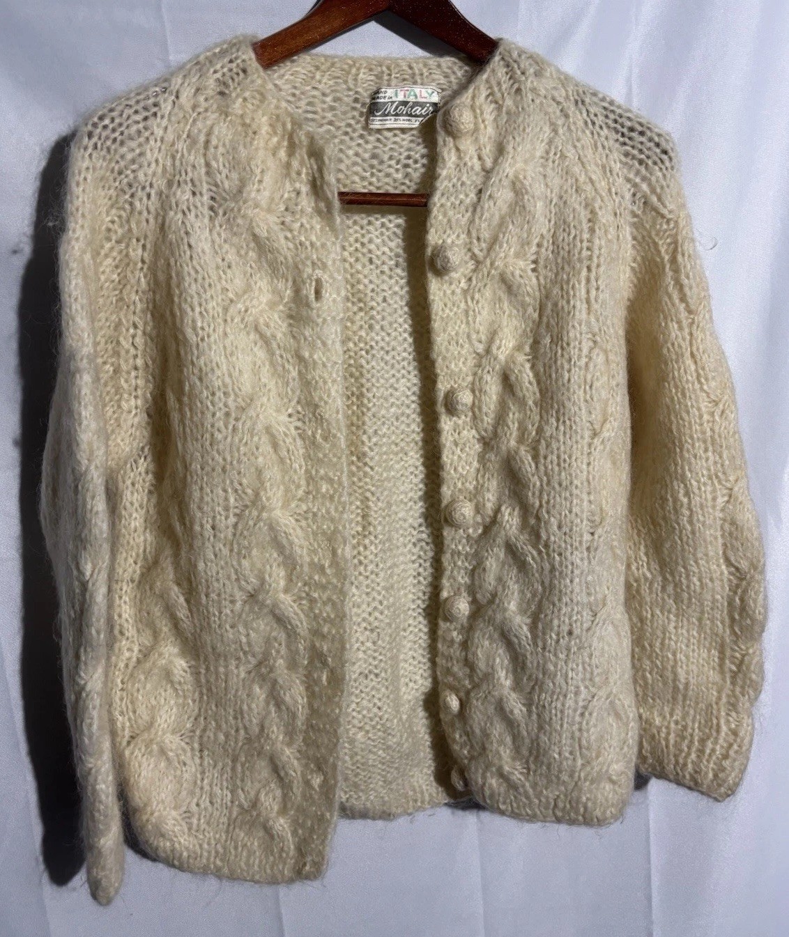 vintage Cream Handmade Sz M cardigan sweater Italy Made mohair Wool Nylon