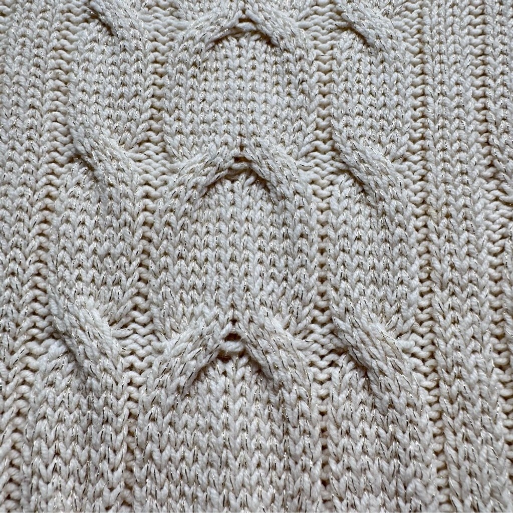 Vintage Gitano Ivory Cable Knit Turtleneck Sweater with Metallic Threads Y2K XXL