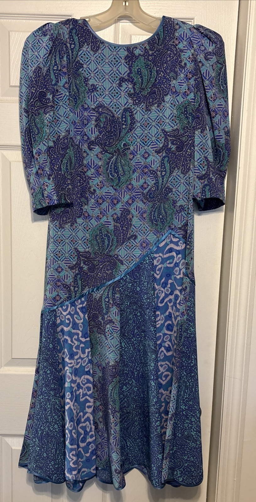 Vintage 1980’s Maggie Shepherd Woman’s Blue & Purple Scalloped Bottom Dress