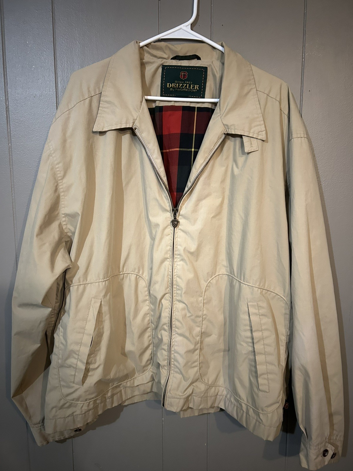 VINTAGE RARE McGREGOR Drizzler Barn Jacket | Beige Tartan Lined, Unisex XXL