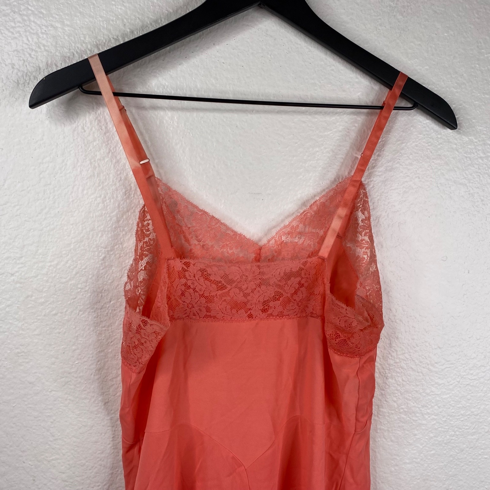 Vintage Carter’s Slip Dress Dupont Nylon Lace Coral 34 Average Fairy 90’s Y2Y