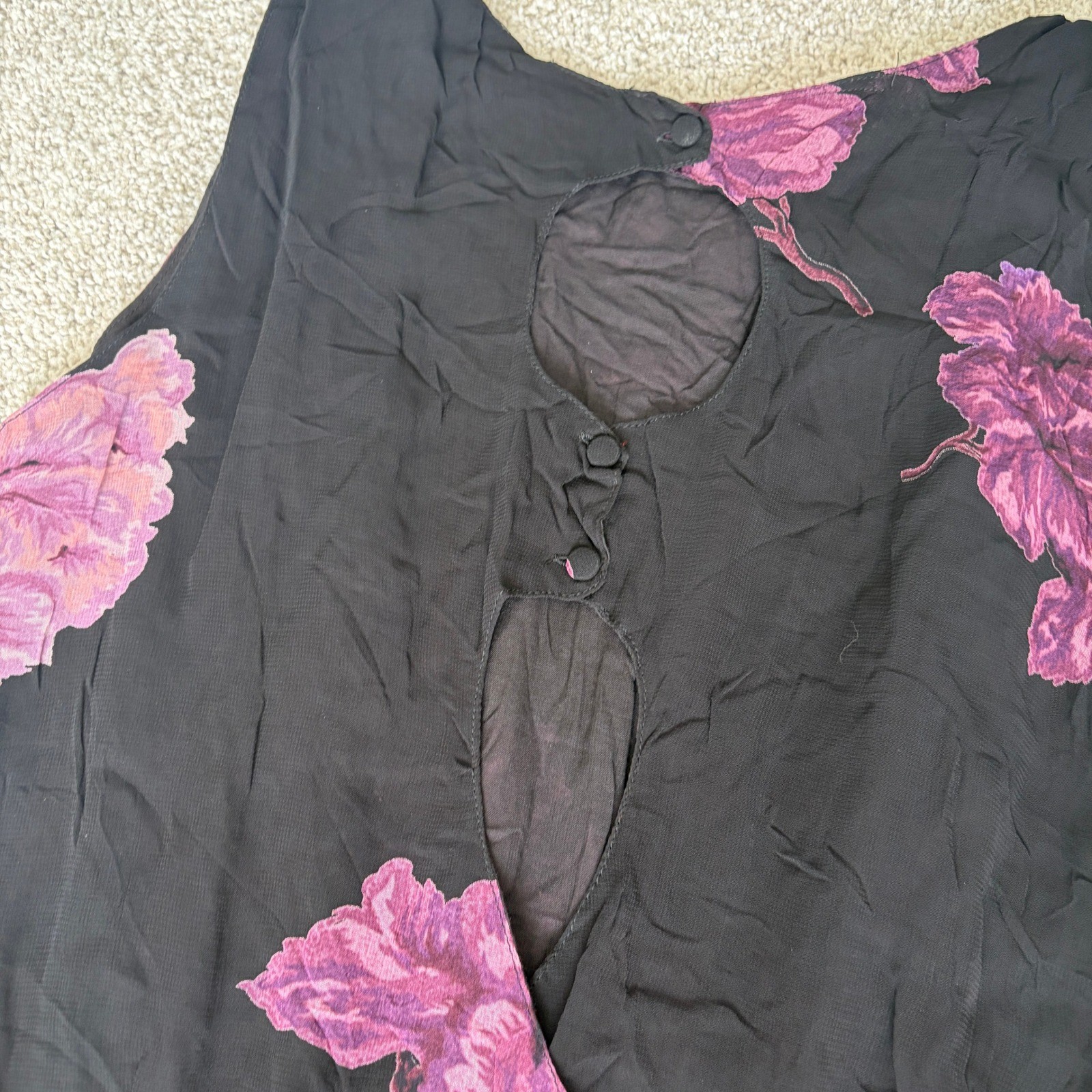 Vintage Starina Maxi Dress Womens 18 Black Purple Floral Witchy Fairy Grunge