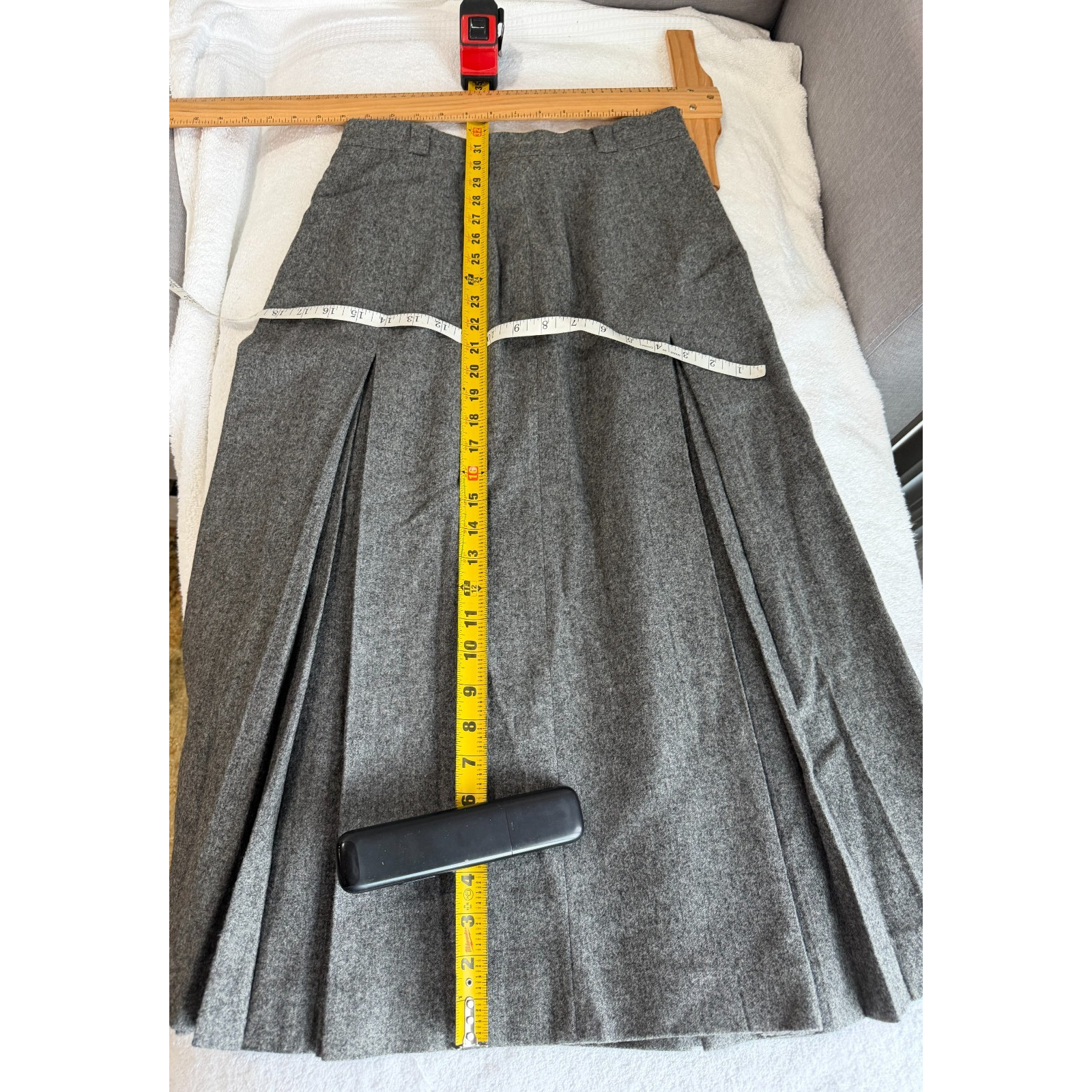 Vintage Charcoal Gray 100% Wool Structural Pleats Midi/maxi Skirt Sz 12 fits/8