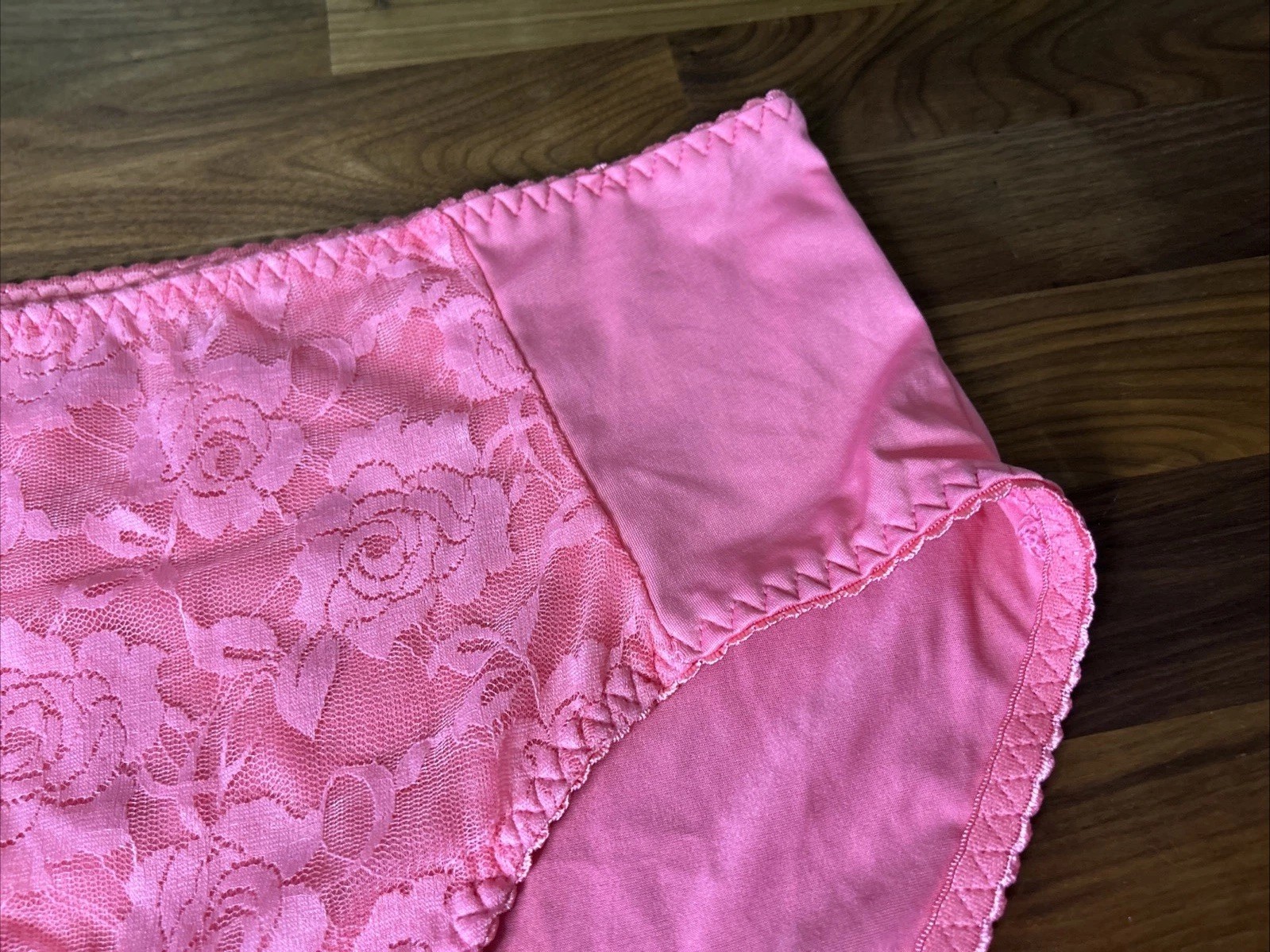 Vtg Body Form Bodyform Pink Panties Sz L Shiny Satin Second Skin Lace Overlay