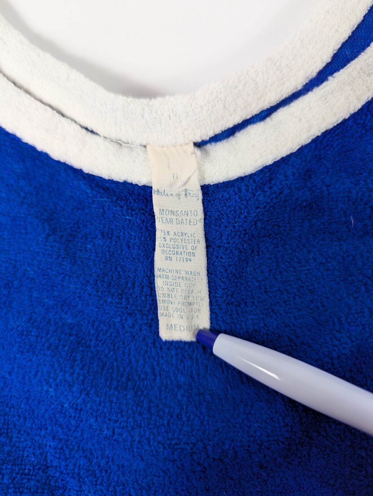 Vtg 70s Terry Cloth Tank Top Blue White Trim Size Medium Muscle Gym Beach