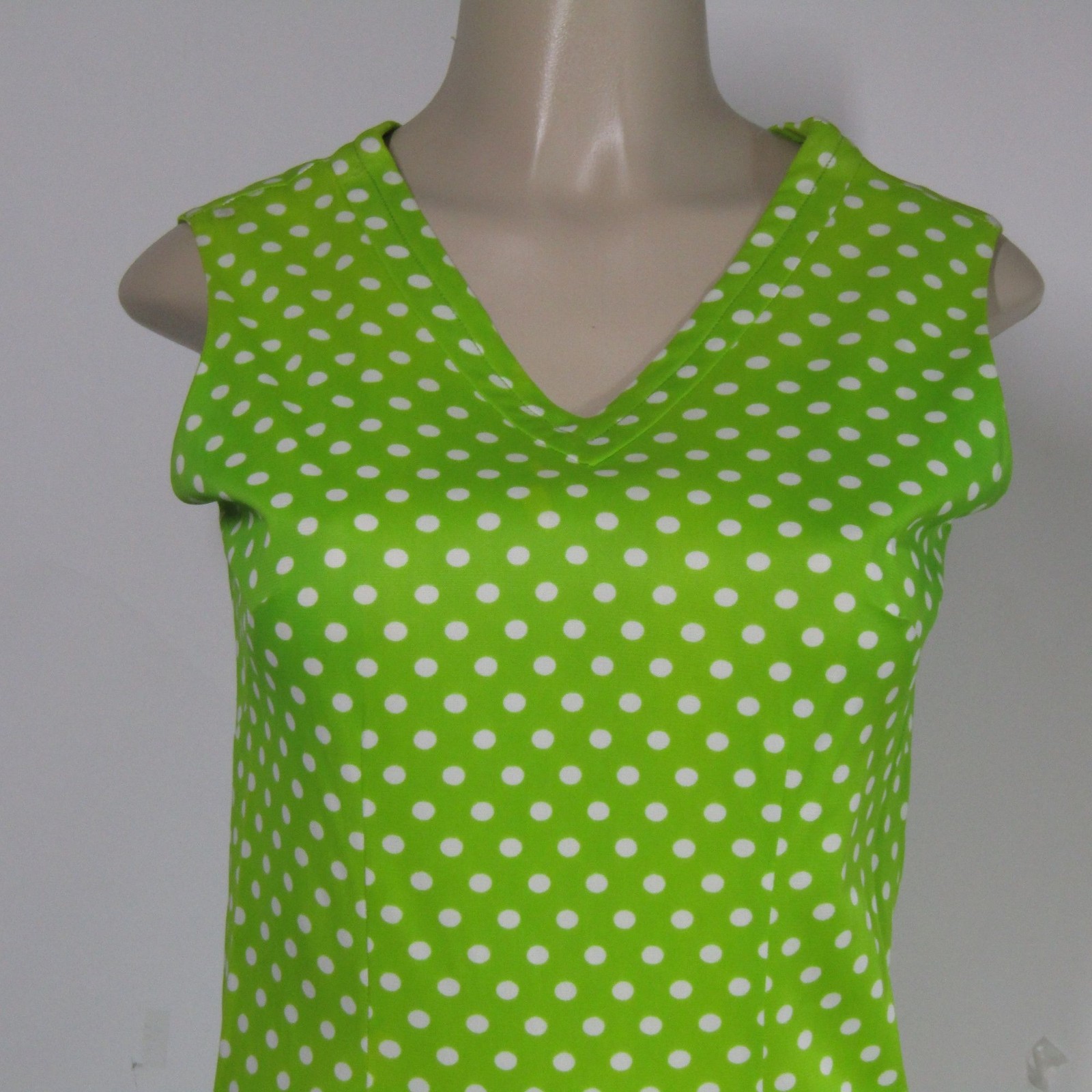 VTG 60s 70s MOD Polka Dot Retro Groovy Drop Waist LIme Green Gidget Dress S