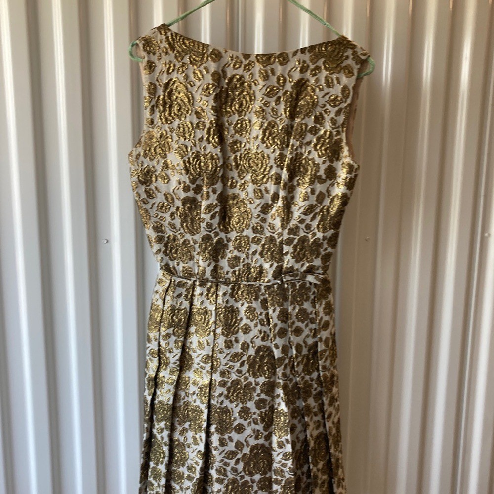 Mod Golden Rose Brocade Mini Dress 1960s
