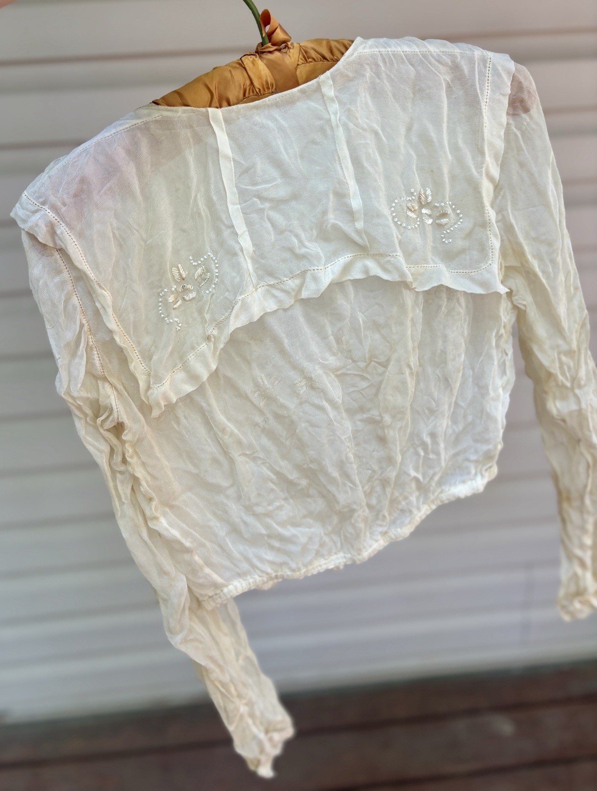 ✨ Antique 1907 Edwardian Sheer Blouse Beaded Embroidery Sailor Collar RARE gem