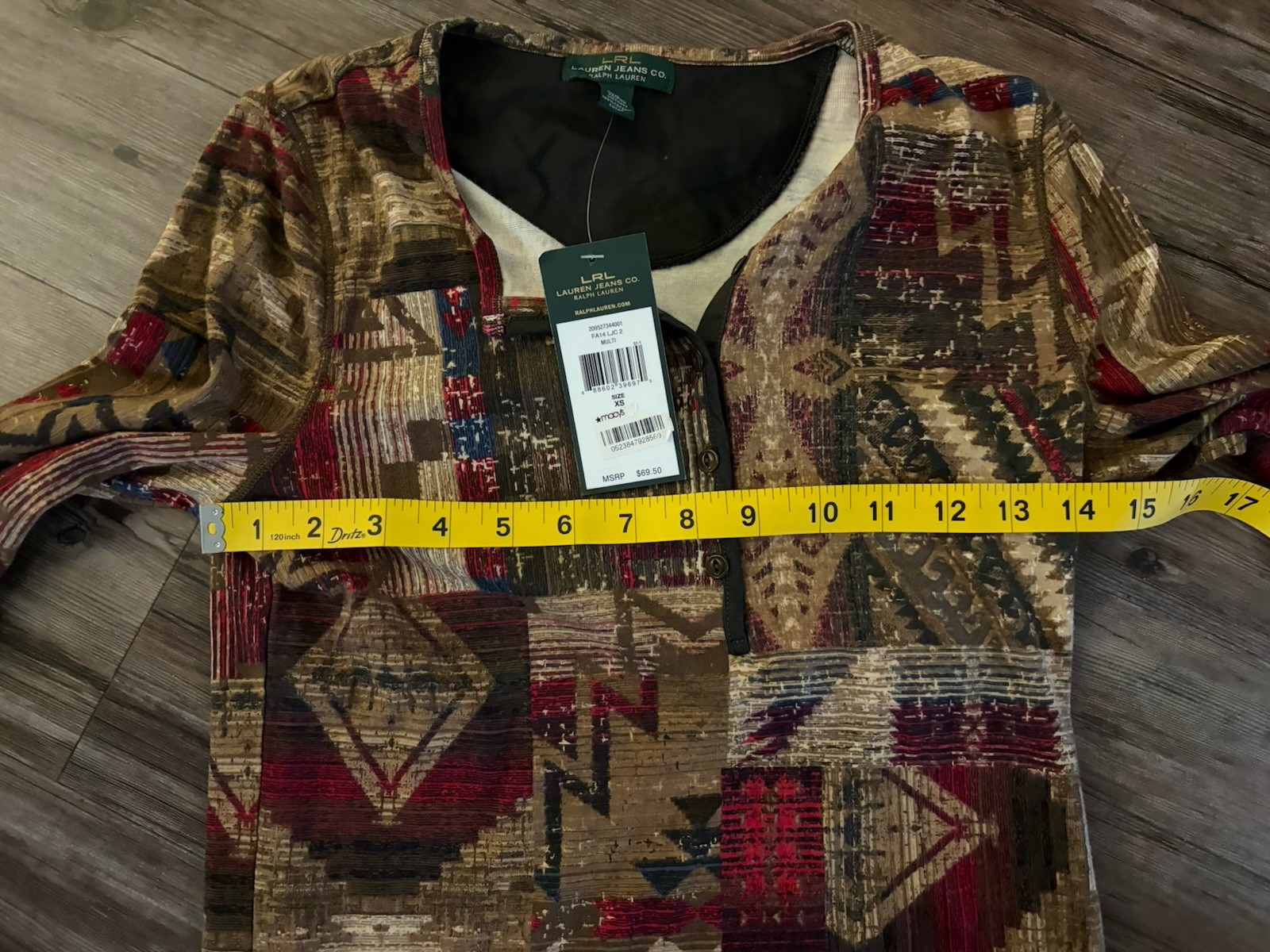 NWT Vintage Lauren Ralph Lauren Aztec Print XS Long Sleeve