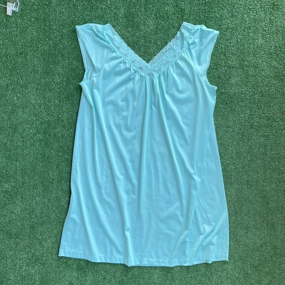 VANITY FAIR Vintage Teal Cap Sleeve Short Nightgown WOMANS SIZE XL