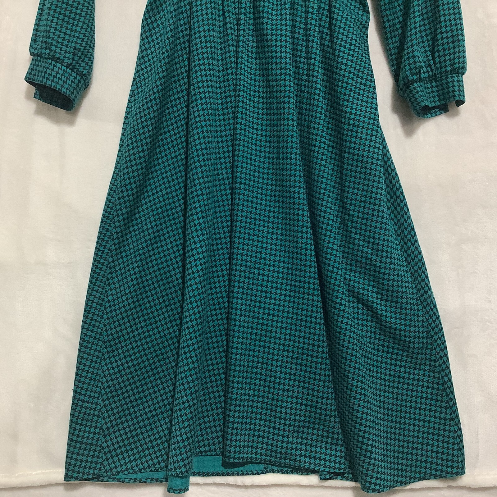 Vintage Via Sant Andrea Dress Jade Green Houndstooth 1/2 Button Peasant Sz12 USA