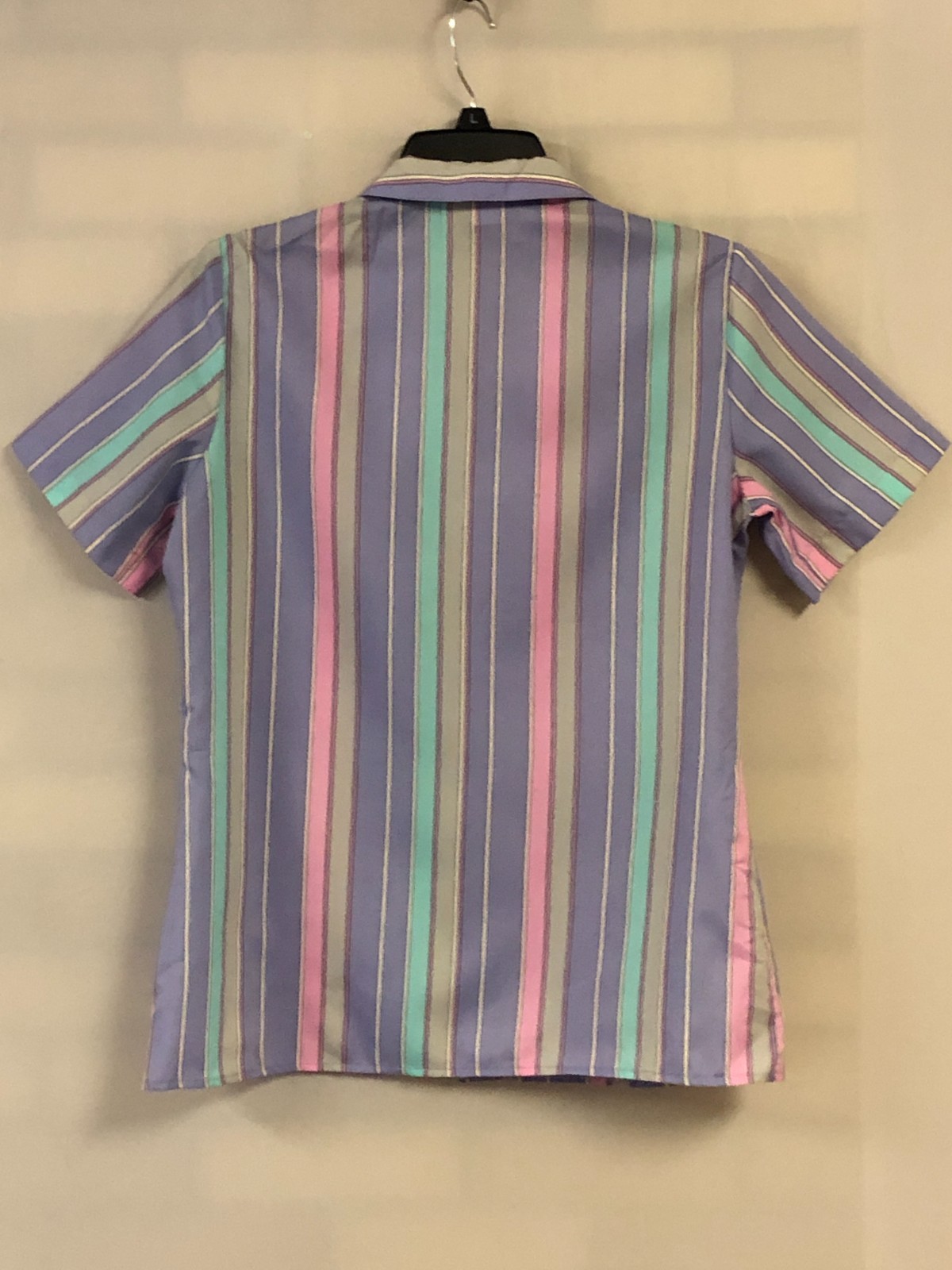 Vtg 70s Lady Arrow Mistique Blouse Size 10 Striped Button Down Short Sleeve Top