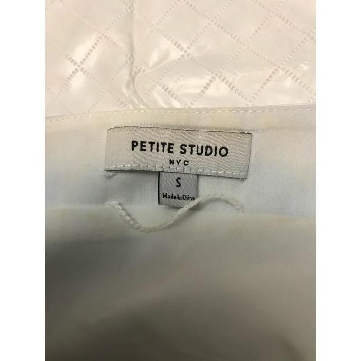 Petite Studio Pastel Blue Olive Tie-Dye V-Neck Midi Dress Puff Sleeve Sz S