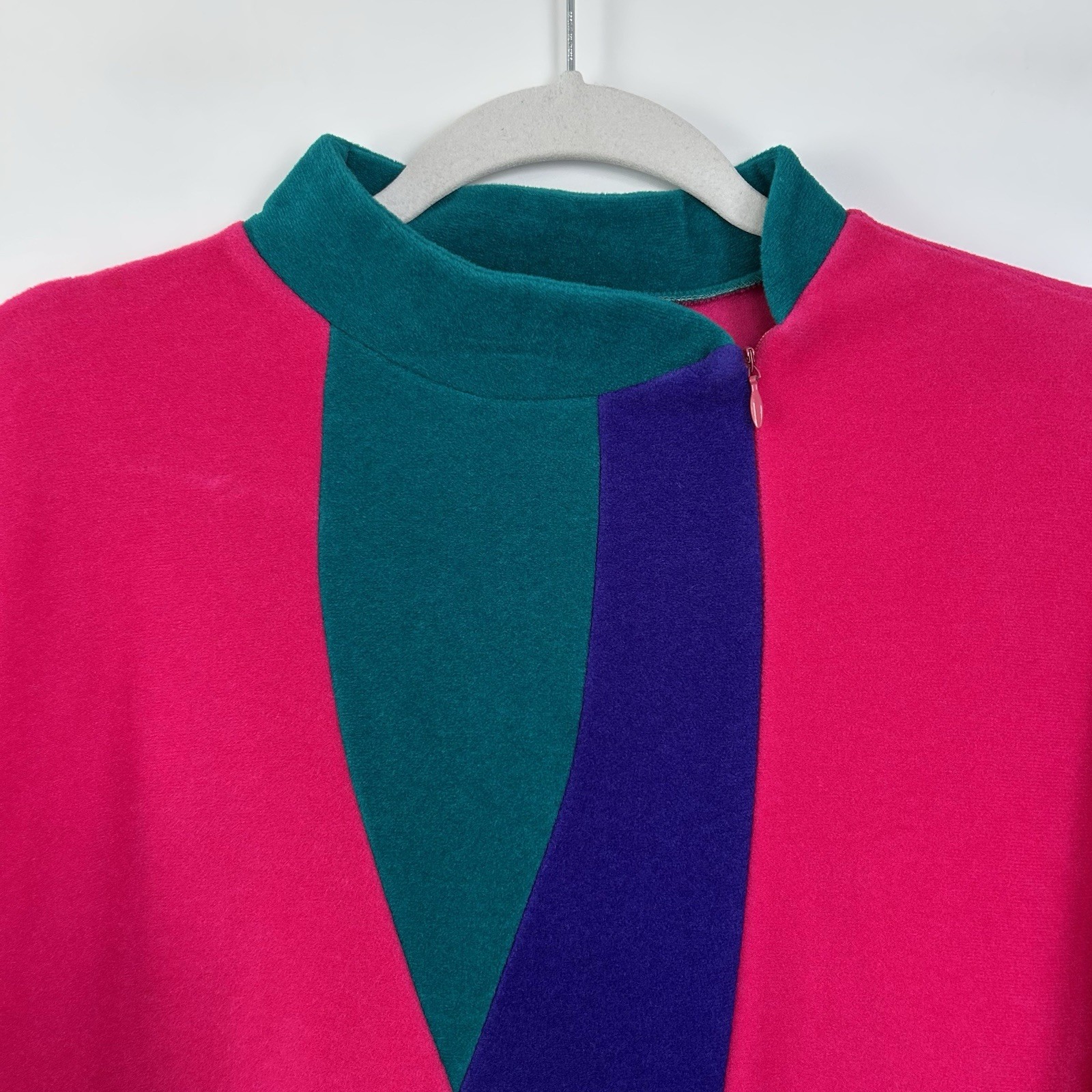 Vtg Vanity Fair Velour Robe S Pink Purple Green House Coat Color Block Retro USA