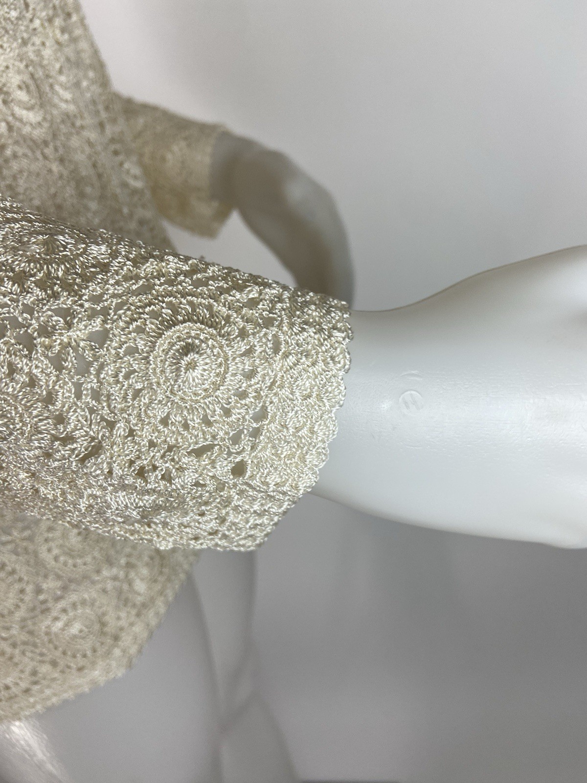 Hand Crochet Lace Cardigan Size Medium Antique Off White Granny Core Sweater