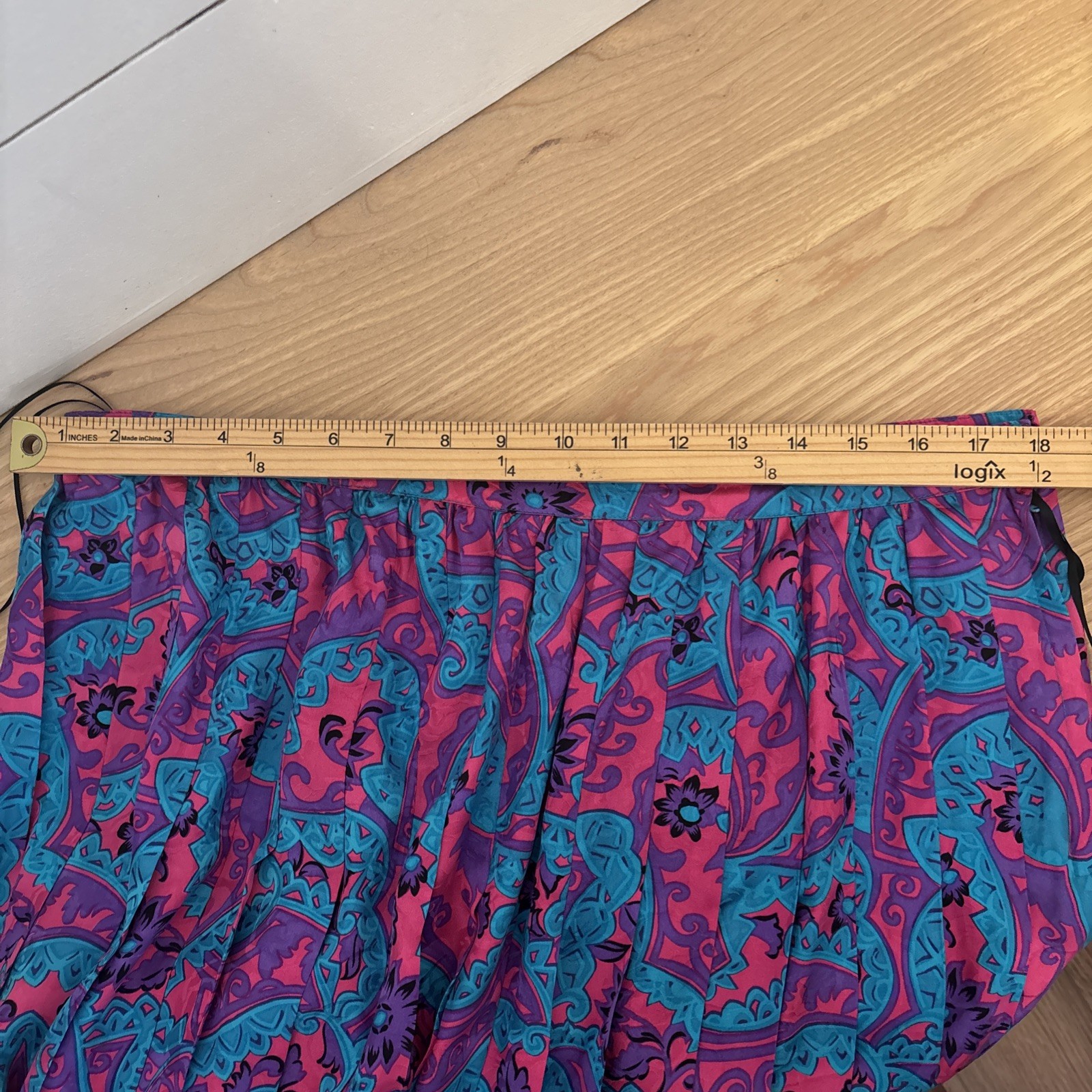 80s Vtg 100% Silk Skirt By Anne Crimmins For Umi Collections Teal/pink Sz 14