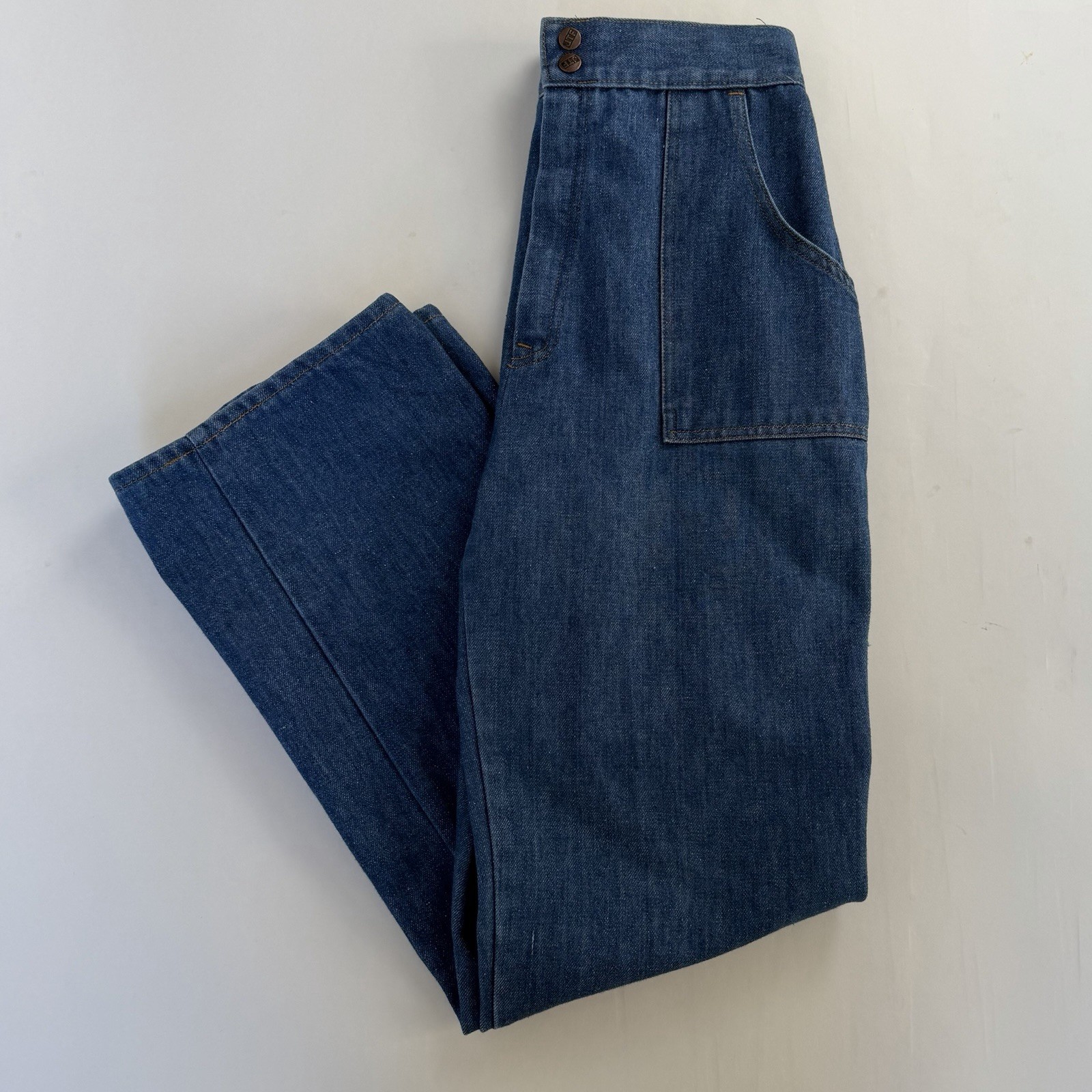 Vintage 70s Sears Jeans That Fit High Waist Wide Leg Elastic Back M
