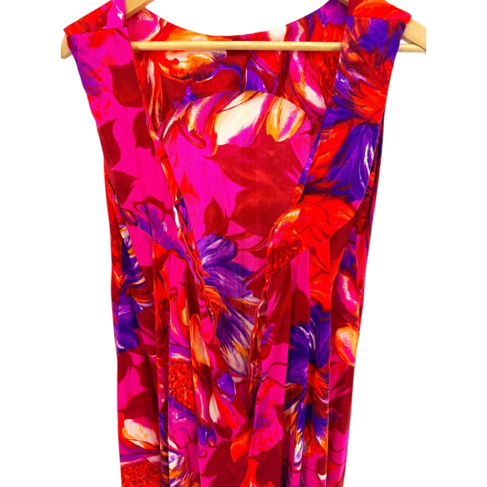 Vintage 60s Penneys Hawaii Floral Maxi Dress Bright Colorful Tropical Aloha Tiki