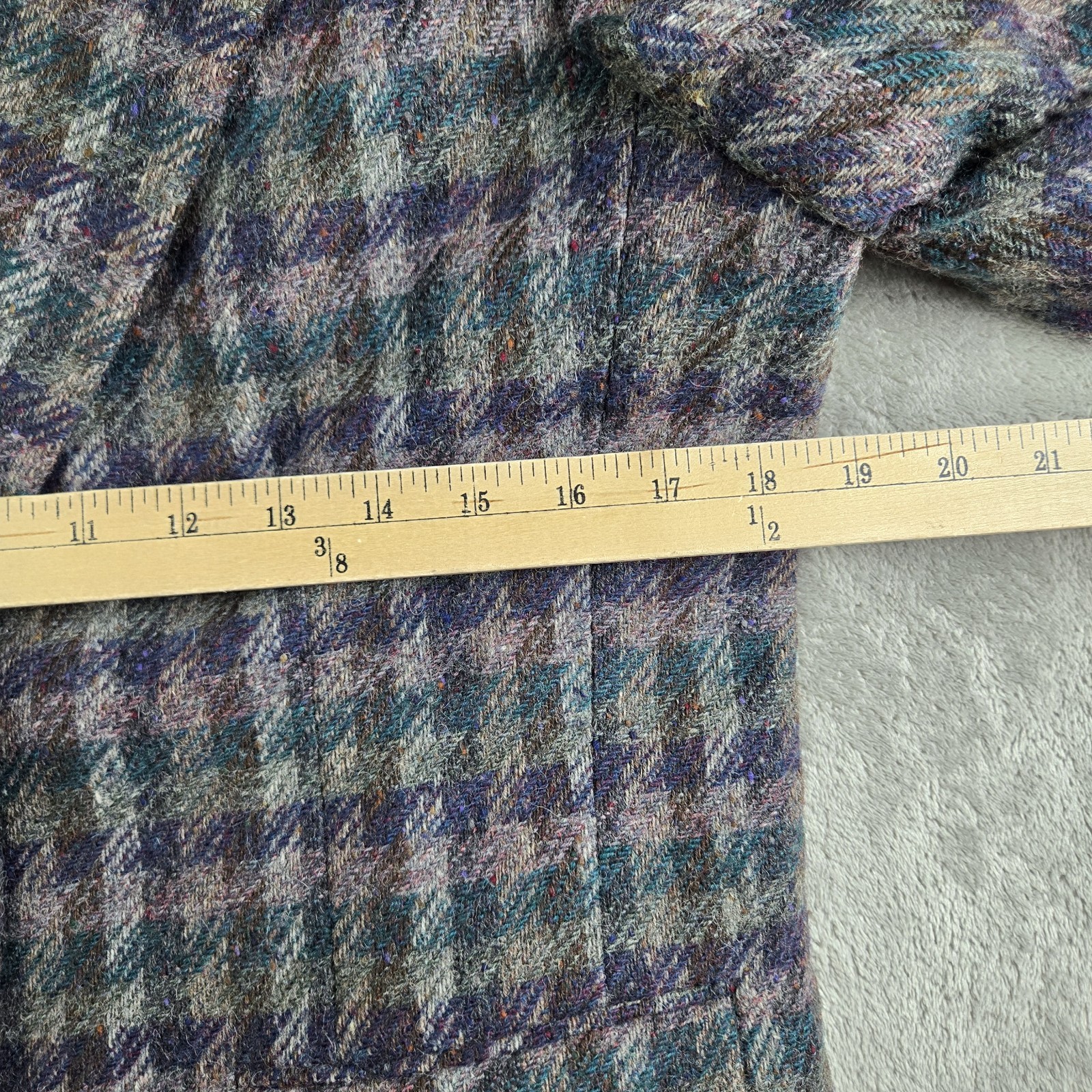 Vintage Laura Caspari Jacket Women Gray Purple Green Houndstooth 100% Welsh Wool