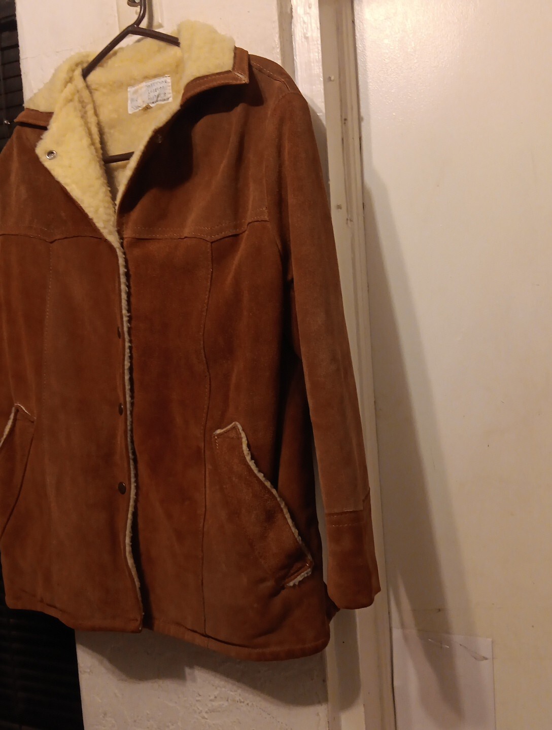 Simco Coat Suede Leather Vtg 60s 70s Western Trucker Jacket Fur Sherpa Womans 14