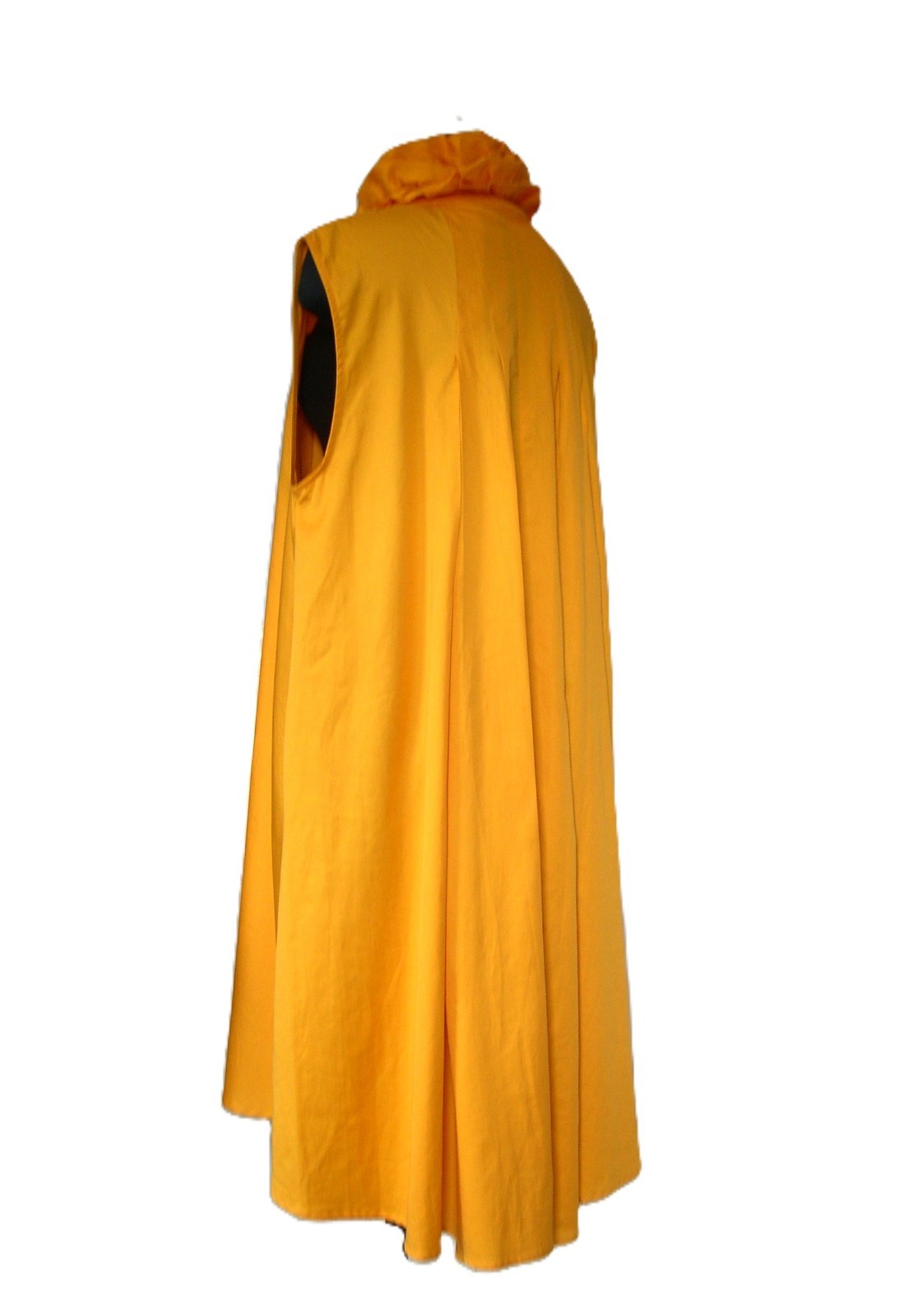 Vintage XL Marigold Cotton Dress • Ruffle Collar •Tent Style • 132″ Hem Sweep