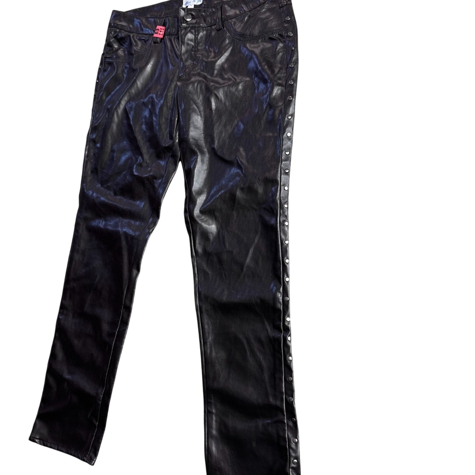Vtg Blue bi You Faux Leather Studded Pants Womens 11 90s Y2K Moto Rave Goth