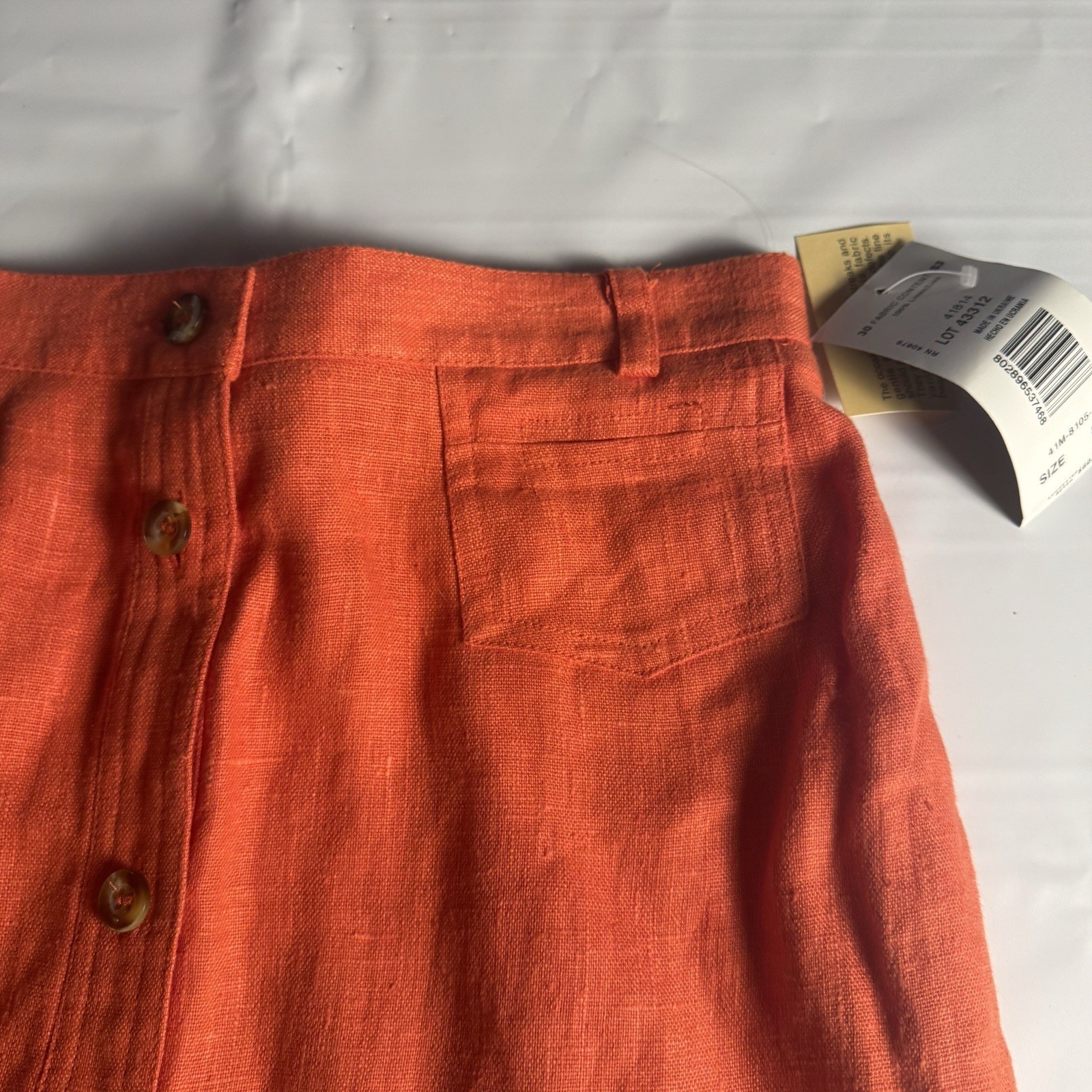 NWT Vintage Harve Benard Linen Skirt 8 Orange Button Front A-Line Ukraine