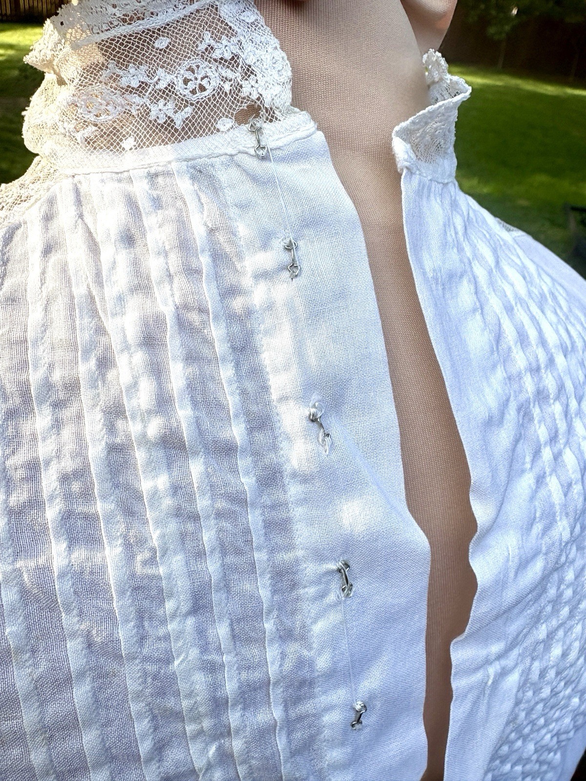 Antique Edwardian Wedding/Lawn/Tea Dress Ivory Cotton Lace Embroidery Small 2pc
