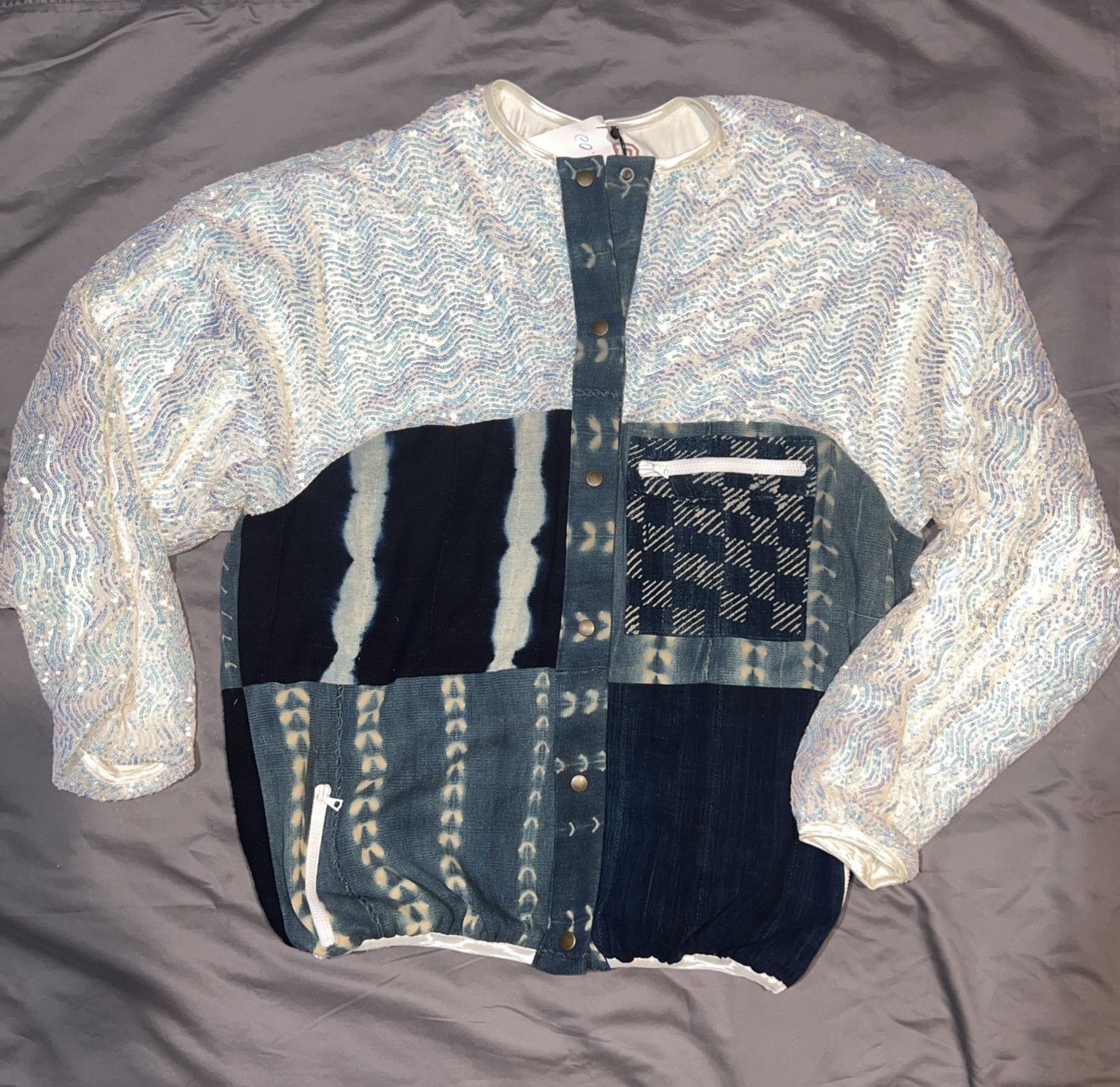 OPD NEW YORK EXQUISITE WHITE SEQUINED „LIZZIE” BOMBER JACKET 2X?
