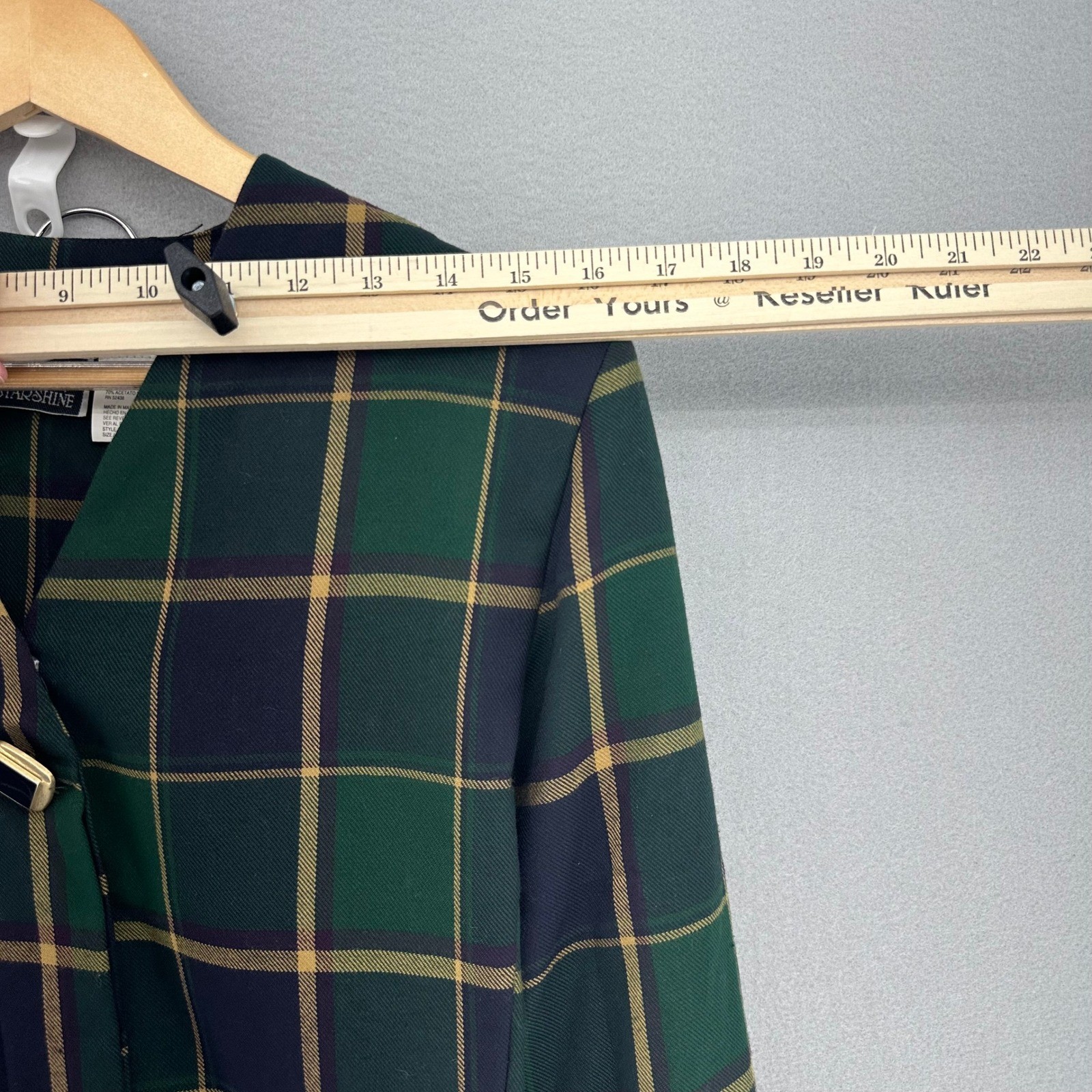 VTG Sunshine Starshine Green Navy Plaid Skirt Suit Blazer Set 8 DEADSTOCK Career