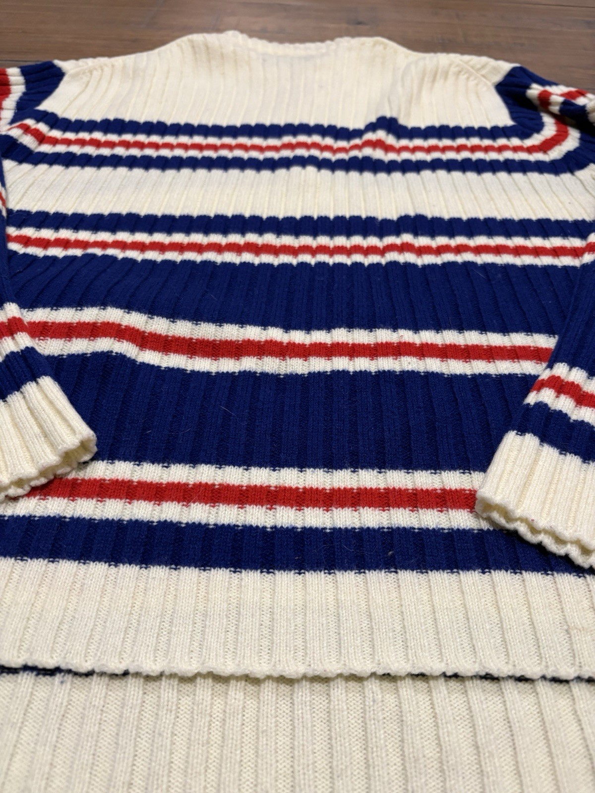 Vintage 60s 70s Women’s 1/4 Zip Striped Mock Neck Sweater Darwin Size XL