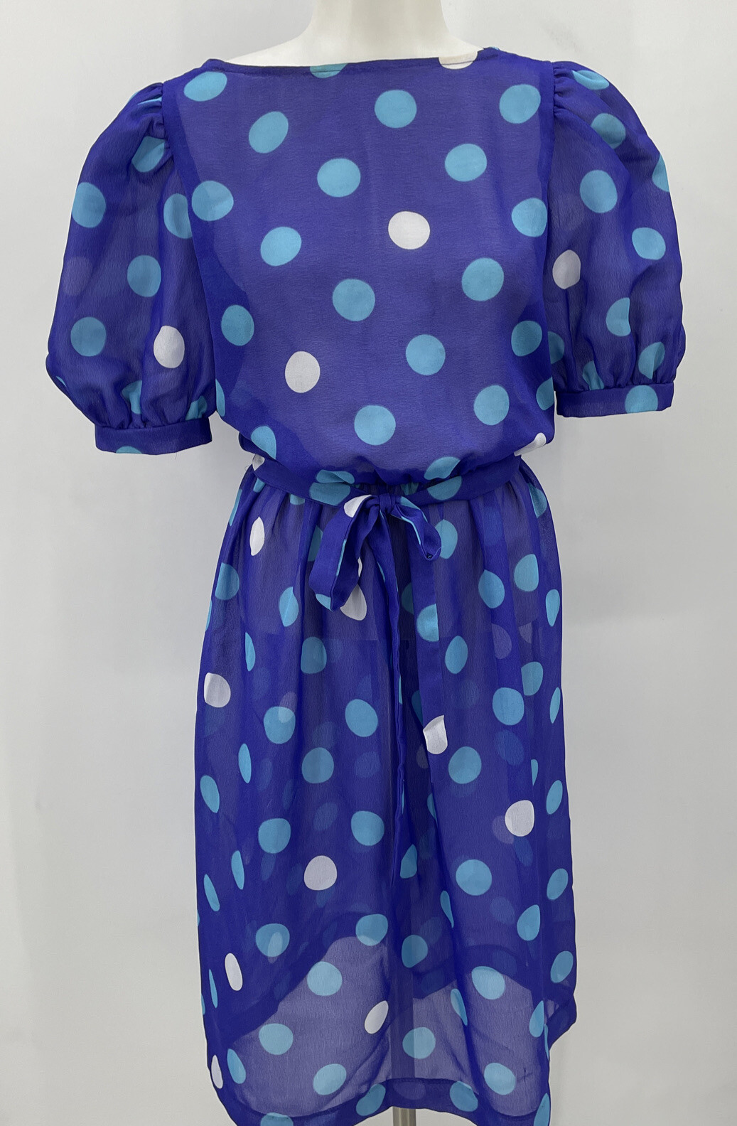 Vintage New Raves Dress Polka Dot Puff Sleeves Totally 80s Rad New Wave Purple