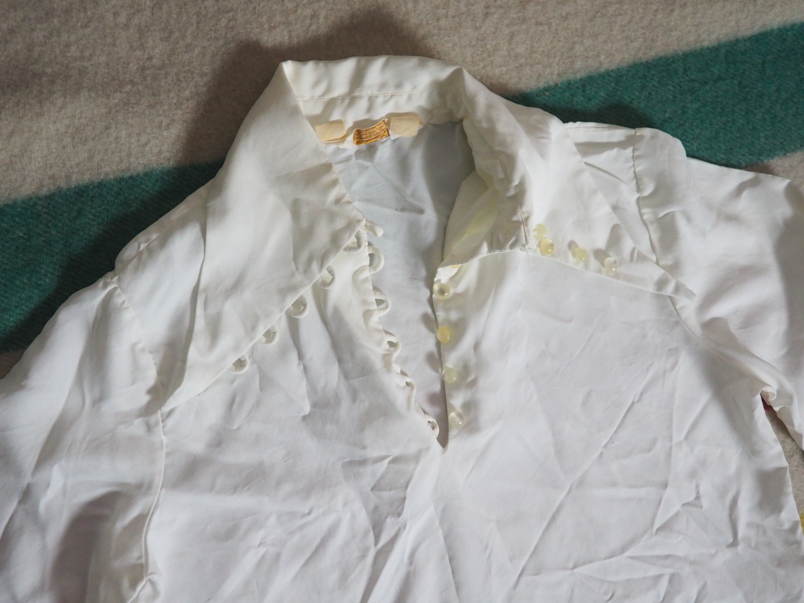 VTG 60s 70s Carol Brent Ivory Hippy Boho Victorian Disco Blouse Shirt Womens M
