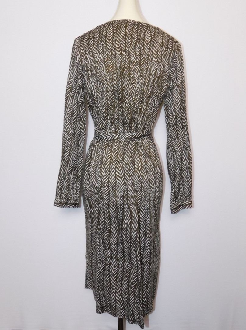 Vtg Womens Stanley Sherman Herringbone Tan Brown Long Sleeve Cotton Dress Sz 12