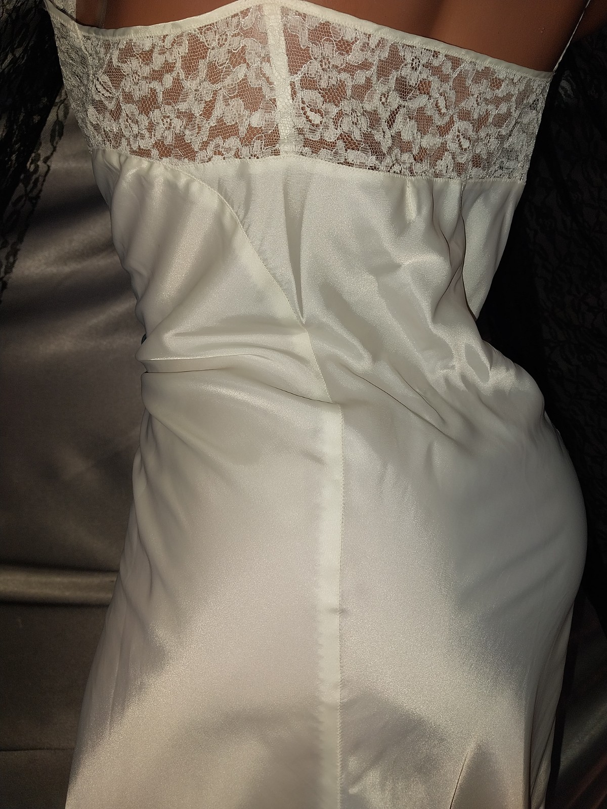 VTG 40’S SATIN CHANTILLY LACE DECO DOWTON DRESS SLIP NIGHTGOWN EDWARDIAN LACE S