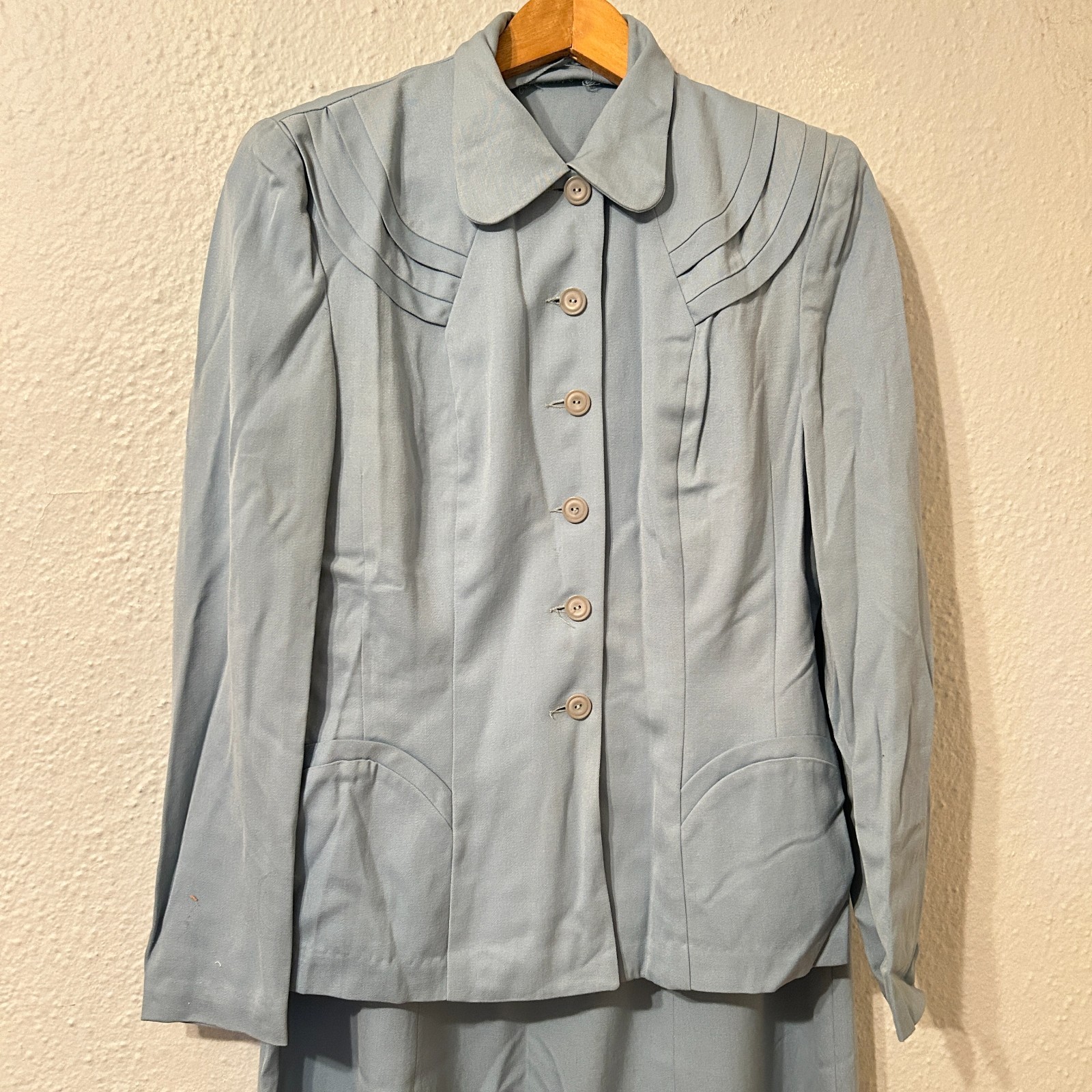 Vintage 1940’s Lampl Women’s M Blue Wool Gabardine Skirt Suit
