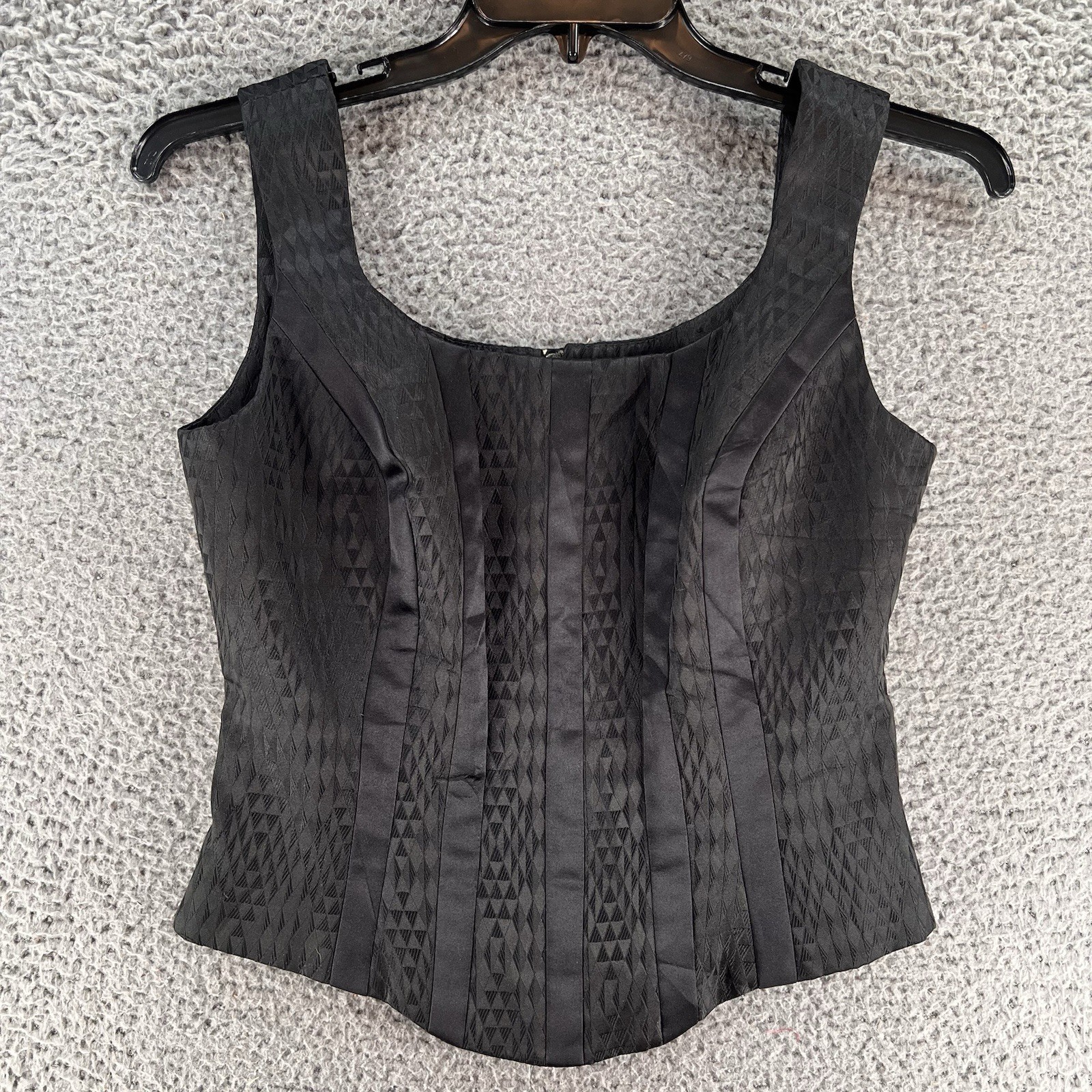 Eva Brazzi Black Jaquard Corset Top Small Boning Zip Up Whimsigoth Glam Rock Y2K