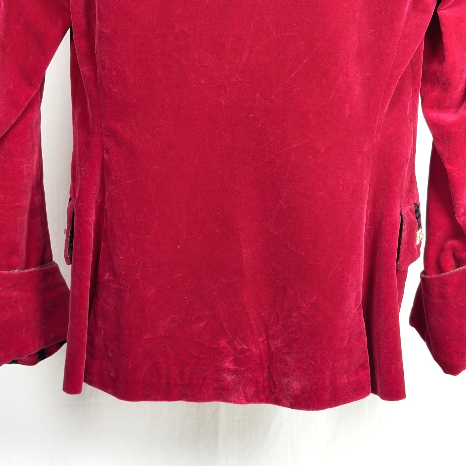 Scotch House Vtg Scarlet Red Velvet Riding Military Jacket Ornate Buttons sz 34
