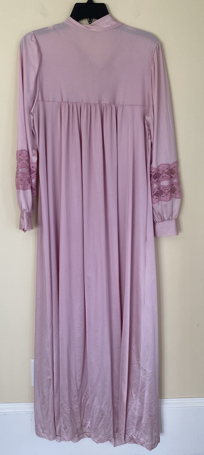 VTG Lily Of France Pink Nylon Robe Lace Accordion Pleating Necktie Large