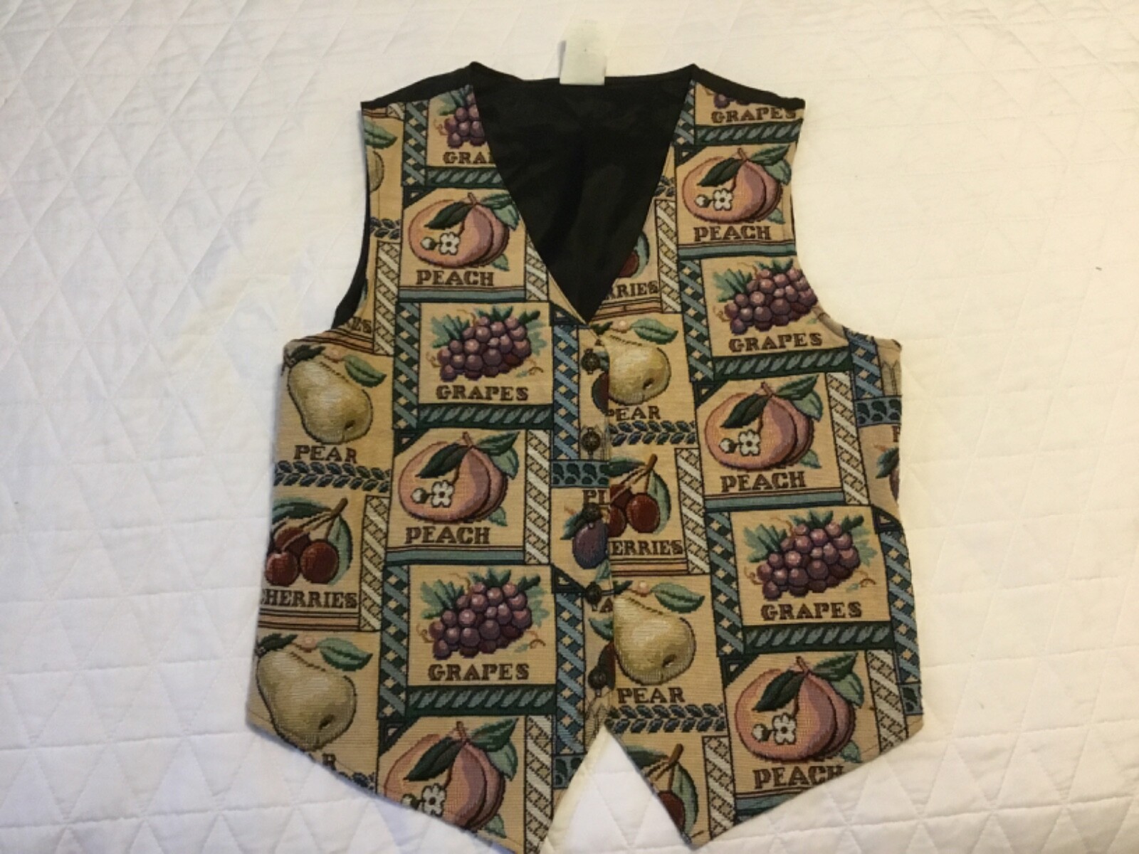 Bobbie Brooks Womens Vintage 80s 90s Tapestry Fruit Tie Back Vest Medium