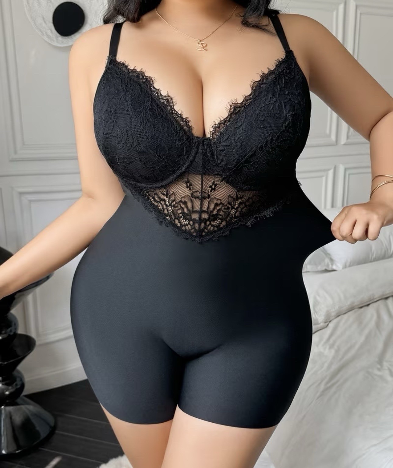 Black Soft Shaper Romper TEDDY Bodysuit Girdle Long Leg Unitard PLUS 4XL NEW